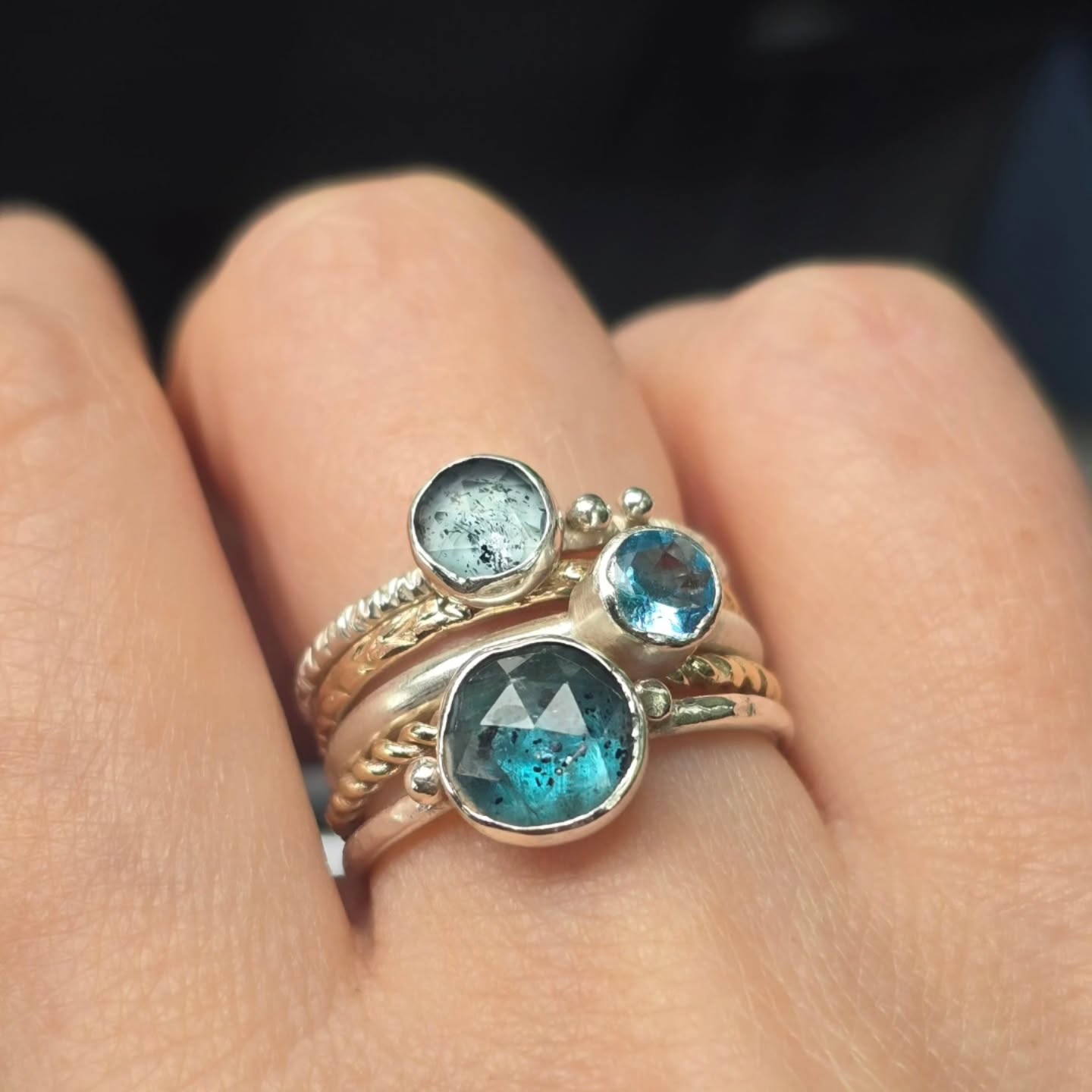 ✨ A stack of blues ✨
Two Rockpool Kyanite rings with a sparkling Topaz ~ ocean hues that were made to be worn together 🌊
Would you stack them or let one shine on its own?
These are now sold, but I will be making some more soon.
#jerseyci #handmadejerseyci #oceanring #bluegemstonering #colourofthesea #handmadejewelleryuk #handmaderings #ringstack