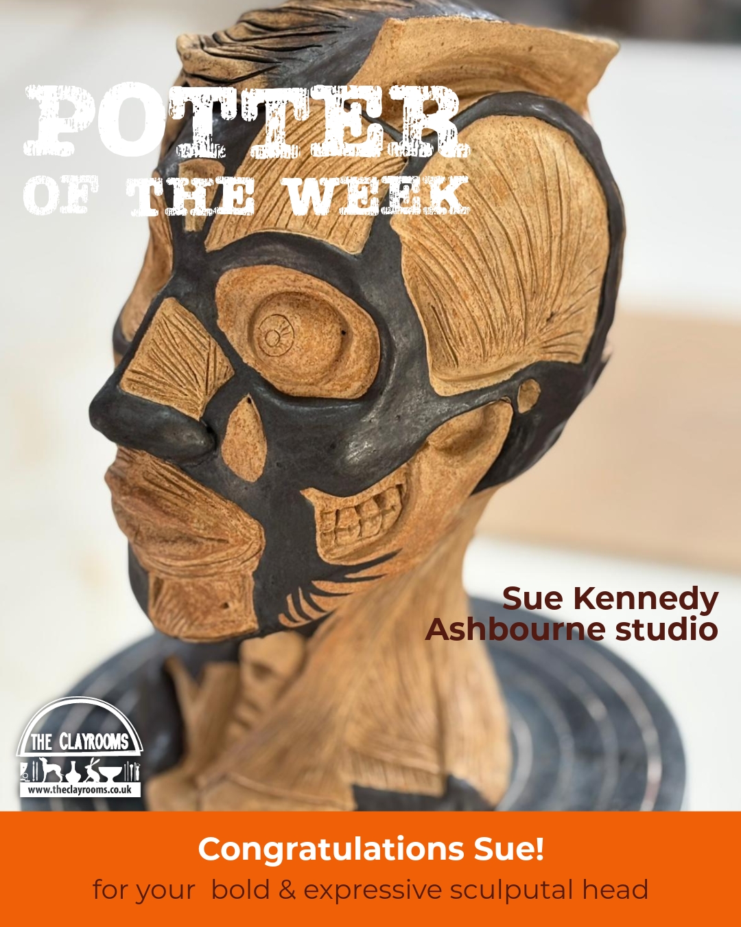 Discover Sue Kennedy’s striking sculptural ceramics at The Clayrooms Ashbourne. Bold carved clay, dark slip detail, and expressive ceramic art.
This week’s spotlight is on the brilliant Sue Kennedy from our Ashbourne studio. 🎨🏺
Sue’s recent work is bold, expressive and completely unique. This incredible sculptural head explores texture, form and surface in striking ways. The carved detail and contrasting dark slip highlight every line and curve, making it a piece that really grabs attention.
👏 Huge congratulations to Sue for pushing the boundaries of clay and showing just how versatile and powerful pottery can be as an art form.
💛 From playful pots to ambitious sculptures, our community is full of makers exploring what’s possible with clay.
Inspired to start your own journey?
Tap the link in bio to explore our workshops and courses.
#PotterOfTheWeek #TheClayroomsAshbourne #SculpturalCeramics #PotteryInspiration #ClayroomsCommunity #CreativePottery #CeramicArt #PotteryForBeginners #LearnPottery #HandsOnCreativity