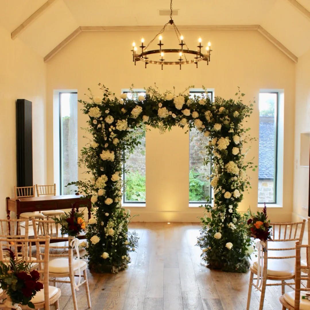 Classic white and green arch for A&T's wedding in the elegant granary @newhallestate this weekend #greenandwhiteweddingflowers #greenandwhiteflowerarch #weddingfloristedinburgh #weddingflowersedinburgh #scottishautumnalwedding #newhallestatewedding #thestockbridgeflowercompany