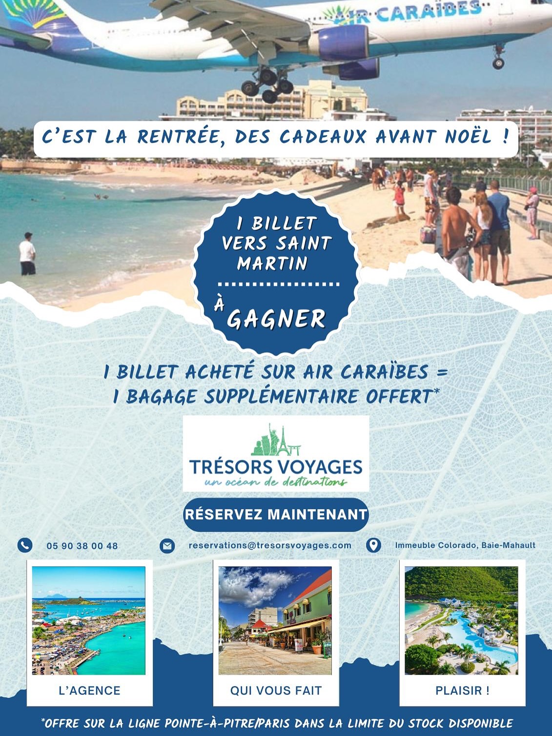 🎉✨ C’est la rentrée… mais avec nous, vous pouvez déjà préparer vos prochaines escapades !
Votre agence de voyages s’associe à Air Caraïbes et Corsair pour vous faire gagner des cadeaux exclusifs. 🏝️✈️
📌 Rendez-vous en agence pour plus d’infos et pour découvrir nos offres spéciales.