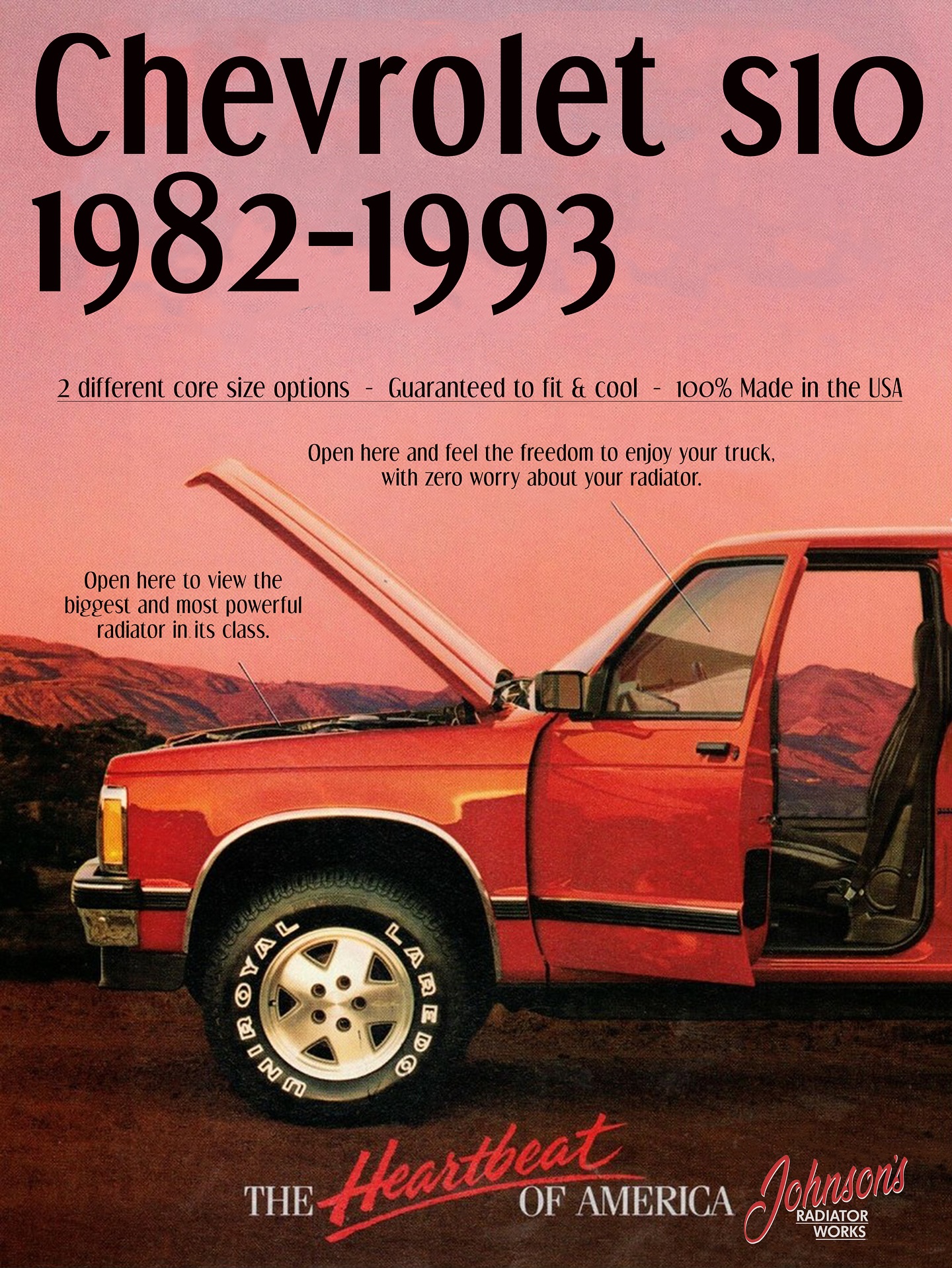 π₯NEW PRODUCTπ₯
Everyone loves 1st gen S10 - it was either your first truck you ever owned, whether it was your grandpas or simply shared memories in one.
Our β82-β93 Chevy S10 radiator is the perfect solution after an LS, LT or beefed up small block swap. Offered in 2 different core sizes, and depending on your application - starting at $1,450. Guaranteed to fit, guaranteed to COOL. 100% Made in the USA. πΊπΈ
@cnh320auto is running our first one on his killer S10 π₯
Give us a call today and let us get you on proper road to cooling. (256) 399-9927
βββββββββ
#johnsonsradiatorworks #jrw #copperbrassradiator #radiator #madeintheusa #madeinamerica #qualityradiator #craftsmanship #johnsonsradiator #alabama #madeinalabama #s10 #chevy #chevrolet
