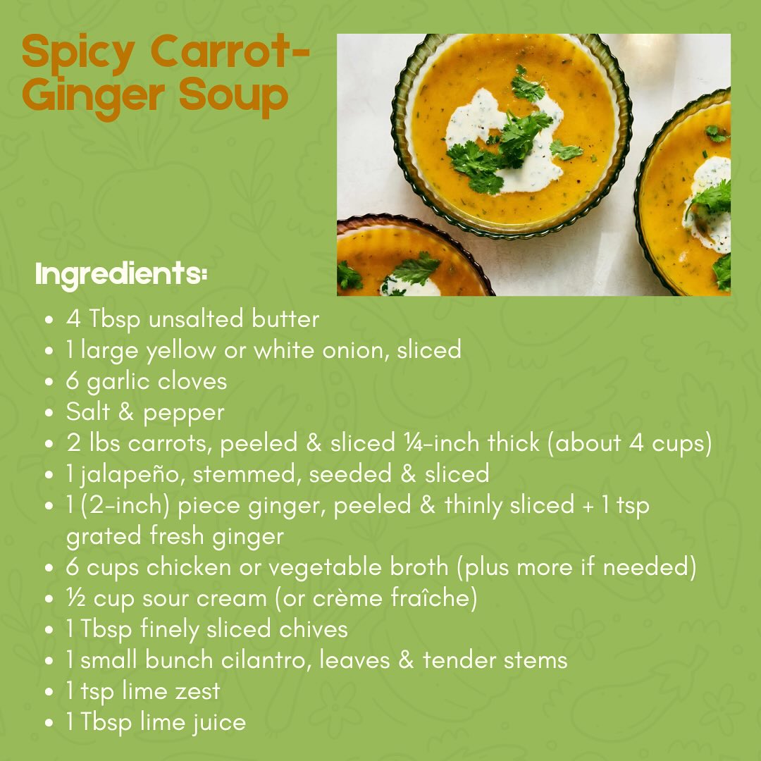 This week’s Fresh Food Box recipe is Spicy Carrot-Ginger Soup — warm, zesty, and full of cozy flavor! 🥕🫚🔥 #PACTRecipe #FreshFoodBox