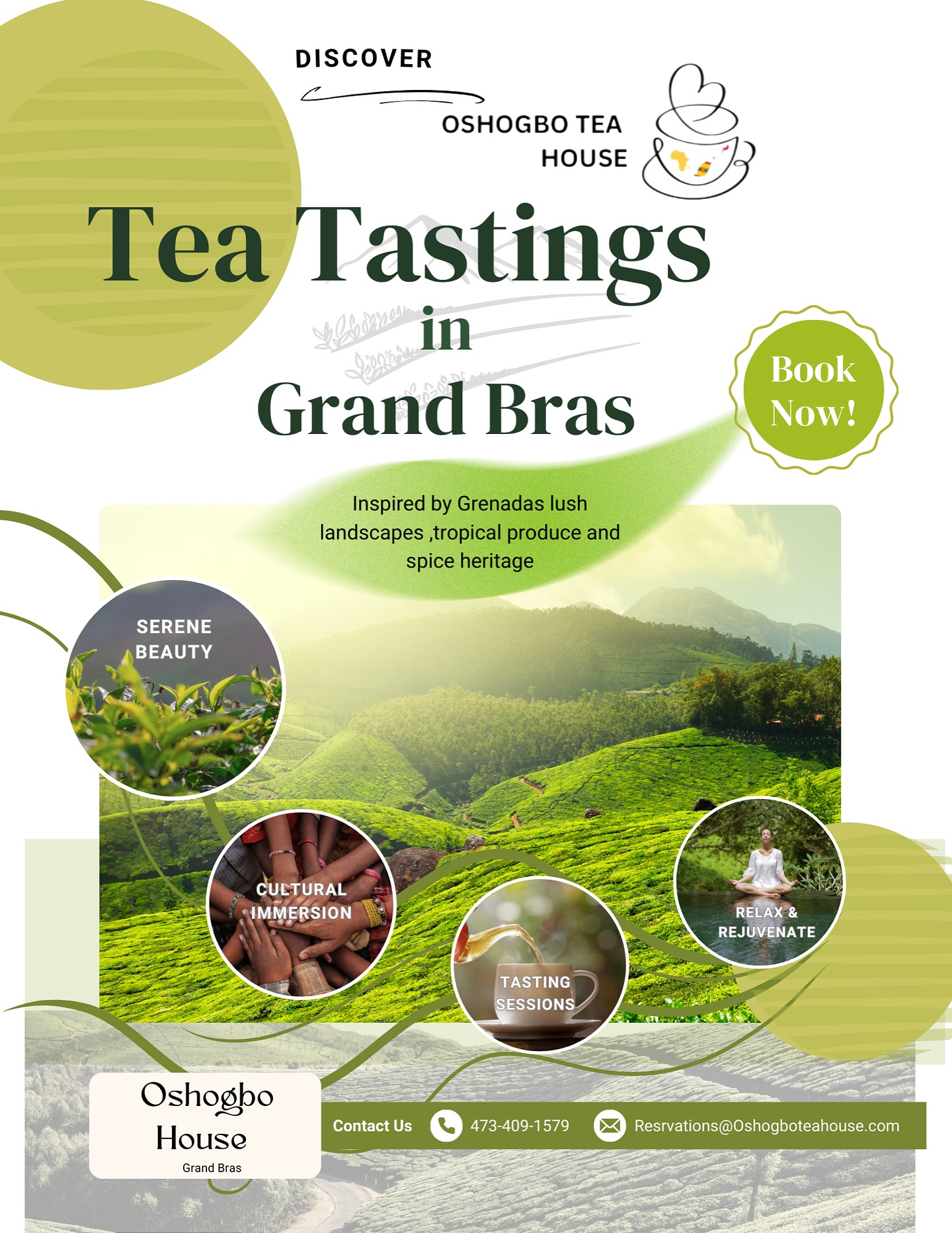 Capture the warmth, hospitality, and rich flavours of Grenada in a one afternoon tea tasting experience. Sip Heritage, Celebrate Culture From 11am-3pm at oshogbo tea house this week Tuesday, Wednesday and Thursday on Grand Bras main road reserve your space today !! #teatasting #caribbeanteahouse #heritage #culture
