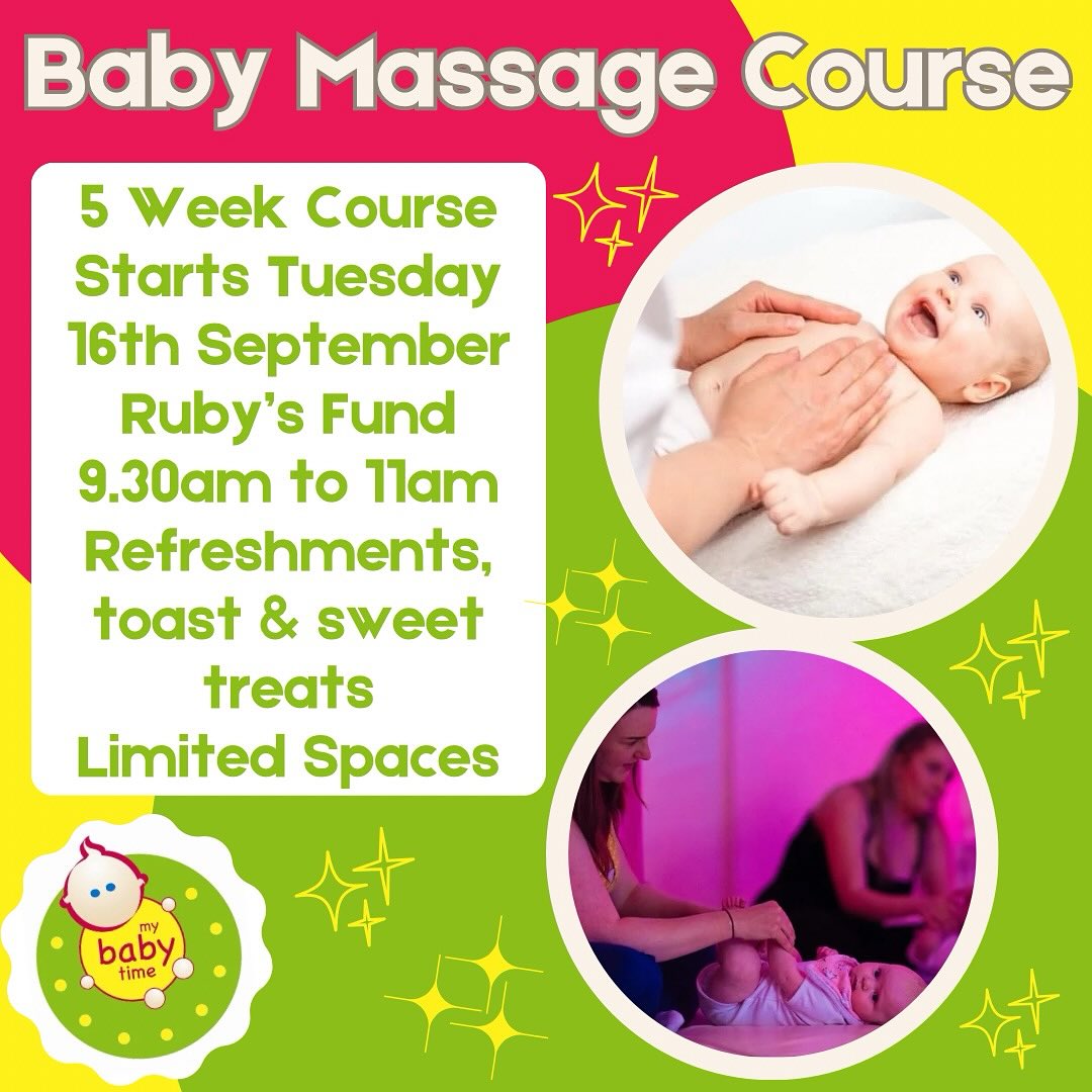 ast call for our 5 week Baby Massage course starting tomorrow (Tuesday 16th September) at Ruby’s in Congleton.
If you know you can’t make the full 5 week course in advance please message for a 1 week discount code
Flexible arrival time with refreshments served before the session.
Link in bio or Visit https://www.mybabytime.com/service-page/baby-massage-5-week-course-rubys-fund-2?category=c27ba8b4-0f7a-4fde-bef2-e781df3dbbd2&referral=service_list_widget
#babyclasses #congleton #babymassage #babymassageinstructor #iaimuk #iaimukbabymassage