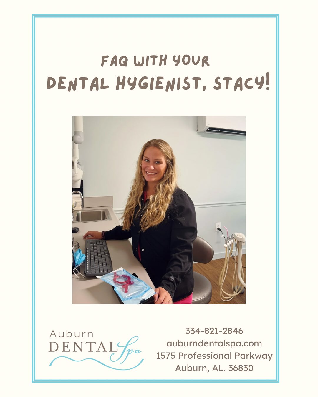 Happy Monday from Auburn Dental Spa!🩵
Check out today’s FAQ answered by one of our amazing hygienists Stacy!🤩🪥🦷
Come back next week for more FAQ’s with our hygienists!✨