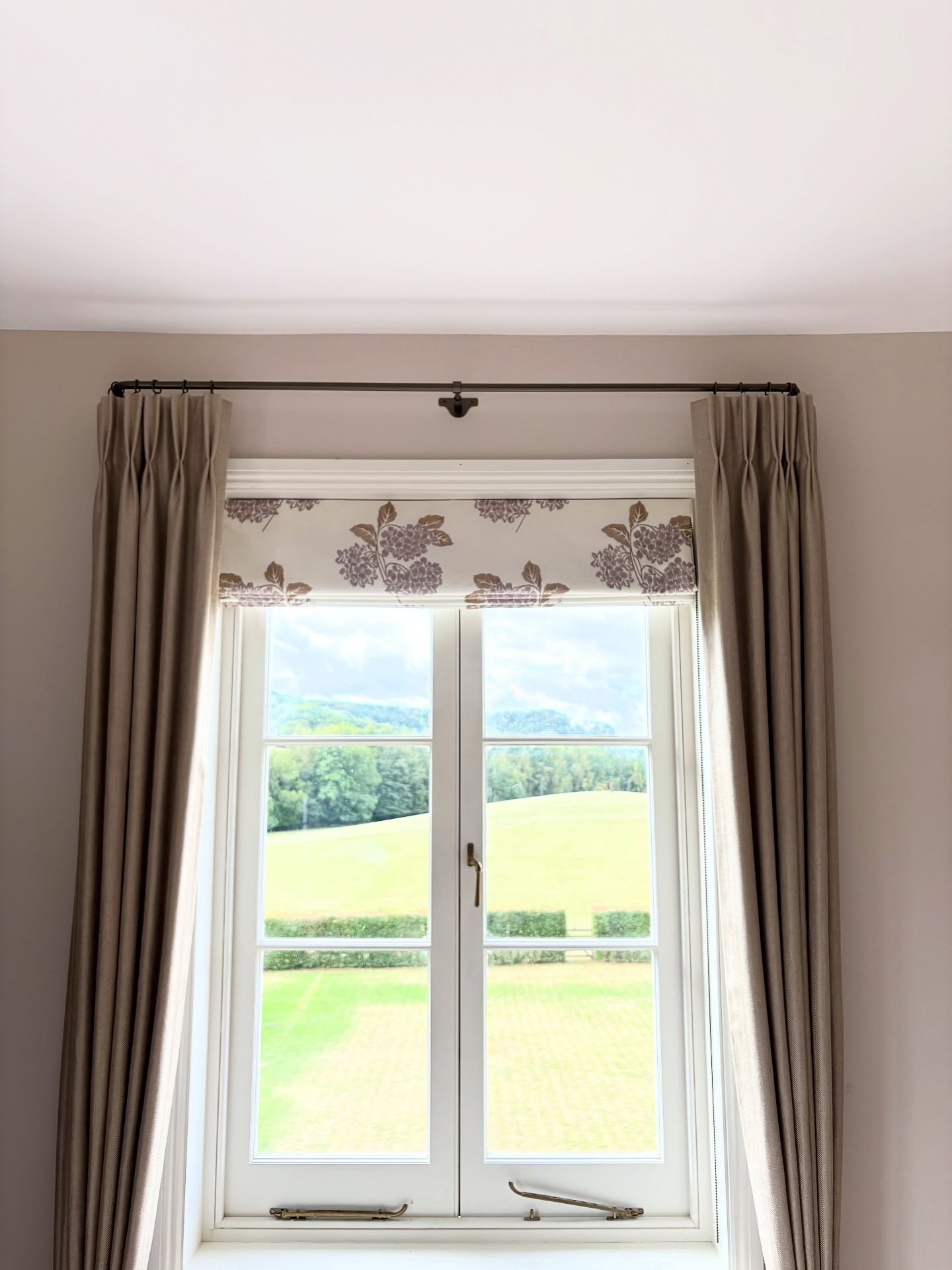 Recently completed another bedroom for this client. A vintage #lauraashely embroidered fabric was the starting point - we found a great linen from @ian_mankin that was a great match with just the right amount of sheen to match the embroidery. Dress Curtains hung on #frenchpoles from @cameron_fuller_limited Such beautiful views from these windows. #malvernhills #malvern #cradley #bedroomideas #bedroomdesign #blackoutblinds #worcestershireinteriors #worcestershireinteriordesign #herefordshire #cameronfuller #ianmankin #vintagelauraashley