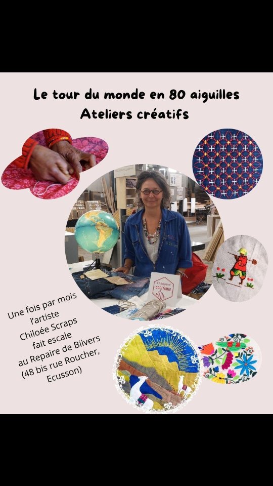 Voyage voyage...découverte des arts du fil du monde (broderie, réutilisation/réparation tissus, appliqués, art textile..
Atelier mensuel centre ville de Montpellier.
Plus d'infos et resa en MP!