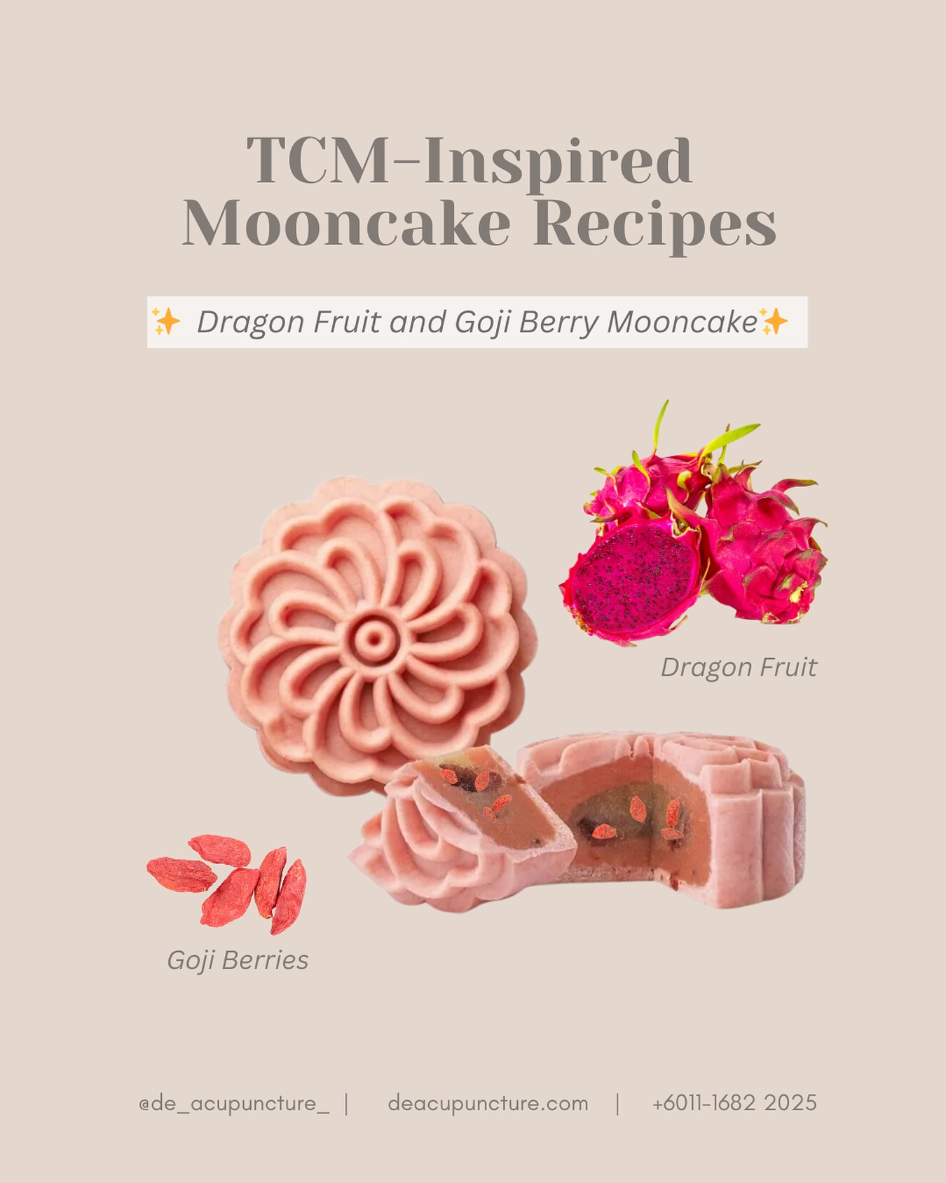 Who says mooncakes have to be heavy and greasy? These snowskin mooncakes are a light and refreshing twist on a classic.
Why you’ll love them:
💕 Vibrant and Nutritious:
Packed with the goodness of dragon fruit and goji berries.
💕 Soft and Chewy:
The snowskin dough is a dream to bite into.
💕 A Healthier Treat:
A guilt-free indulgence for the Mid-Autumn Festival.
Ready to make your own? It’s easier than you think! Just follow these simple steps:
Ingredients:
🔹 100g glutinous rice flour
🔹 50g cornstarch
🔹 100g milk powder
🔹 50g vegetable oil
🔹 50g sugar
🔹 1 tablespoon water
🔸1 cup dragon fruit pulp
🔸1/2 cup goji berries
🔸1 tablespoon honey
Instructions:
1️⃣ Mix and Match:
Combine glutinous rice flour, cornstarch, milk powder, vegetable oil, sugar, and water to create a soft dough.
2️⃣ Fruity Filling:
Blend dragon fruit and goji berries into a smooth and delicious filling.
3️⃣ Assemble and Chill:
Wrap the filling in the dough, mold it into a mooncake, and chill until firm.
4️⃣ Serve: Enjoy your snowskin dragon fruit and goji berry mooncakes!
Enjoy these delightful treats with your loved ones and celebrate the Mid-Autumn Festival in style 💕!
_
#traditionalchinesemedicine #中医 #tcm #wellness #health #mindfulness #selfcare #malaysia #KL #PJ #de_acupuncture_ #医心医意中医坊
#DeAcupuncturexHerbsCentre
//
👩🏻⚕️医心医意中医坊
De Acupuncture x Herbs Centre
🇲🇾Certified TCM Practitioners
📣Appointment only, no walk-ins
📍Subang Jaya USJ 1 诊所
🈺Tue-Sat 9am-6pm
☎️WhatsApp 011-1682-2025
🌐deacupuncture.com
