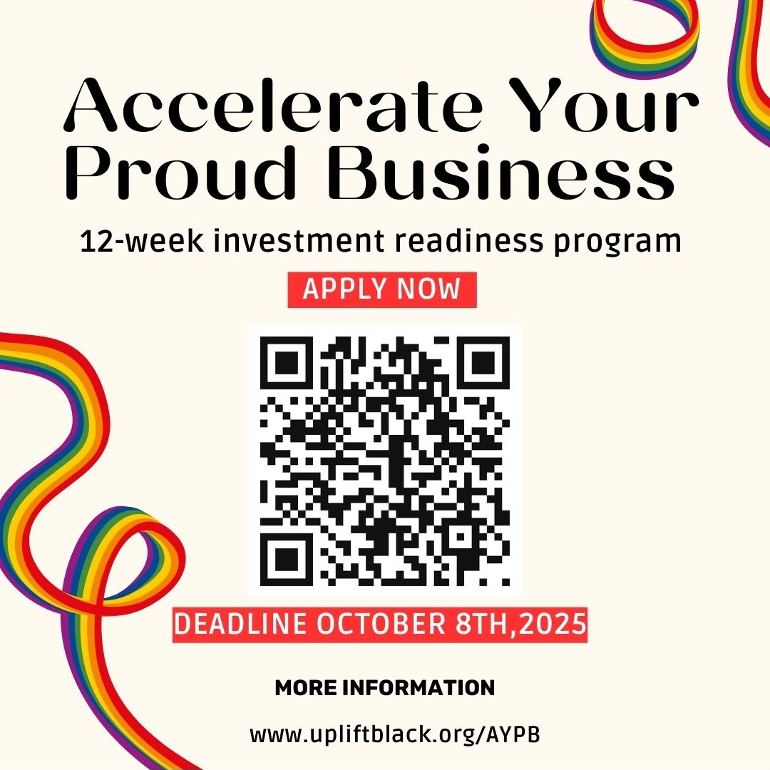 Ready to build, grow, or level up your business?
The Accelerate Your Proud Business (AYPB) Program is designed to support BIPOC 2SLGBTQI+ entrepreneurs with expert-led training, real-world strategies, and a powerful community by your side.
Program Highlights:
📅 Apply by: October 8th
📆 Program Starts: October 27th
🕕 Weekly Sessions: Mondays, 6:30 – 8:30 PM
💻 Format: Mostly online + select in-person workshops and mentorship in Barrie
This 12-week accelerator helps you gain the tools and confidence to launch or scale a sustainable, investment-ready business.
🔗 upliftblack.org/aypb (link in bio)
Spots are limited! Apply today and take your business to the next level!
Thank you to @thecglcc for their funding support for this program. We couldn’t do this without the continued support of organizations like yours, that are committed to DEI initiatives and UPlifting folks who have been systemically impacted by racism and discrimination based on gender and sexual orientation. 🙏🏾🙏🏾🙏🏾