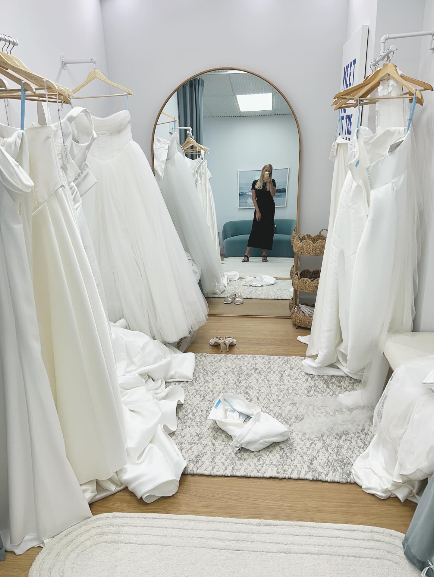 The aftermath of us saying, “try on as many dresses as you want!”