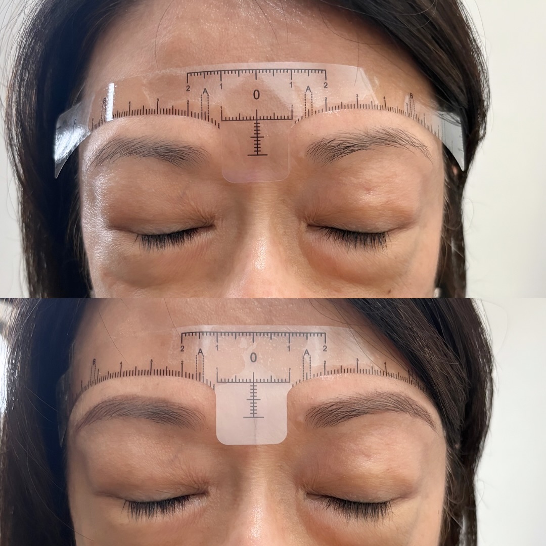 LEFT RIGHT
Lower. Higher
Straight. Arch
Square. Round
We shaped the lower part of the left brow a bit more than the right to even out the height. Then I added more definition to the top of the brows to create a rounder, softer arch. Since her features are set closer to the center, I blended the inner corners of the brows so everything flows naturally and looks feminine.
#browsshaping