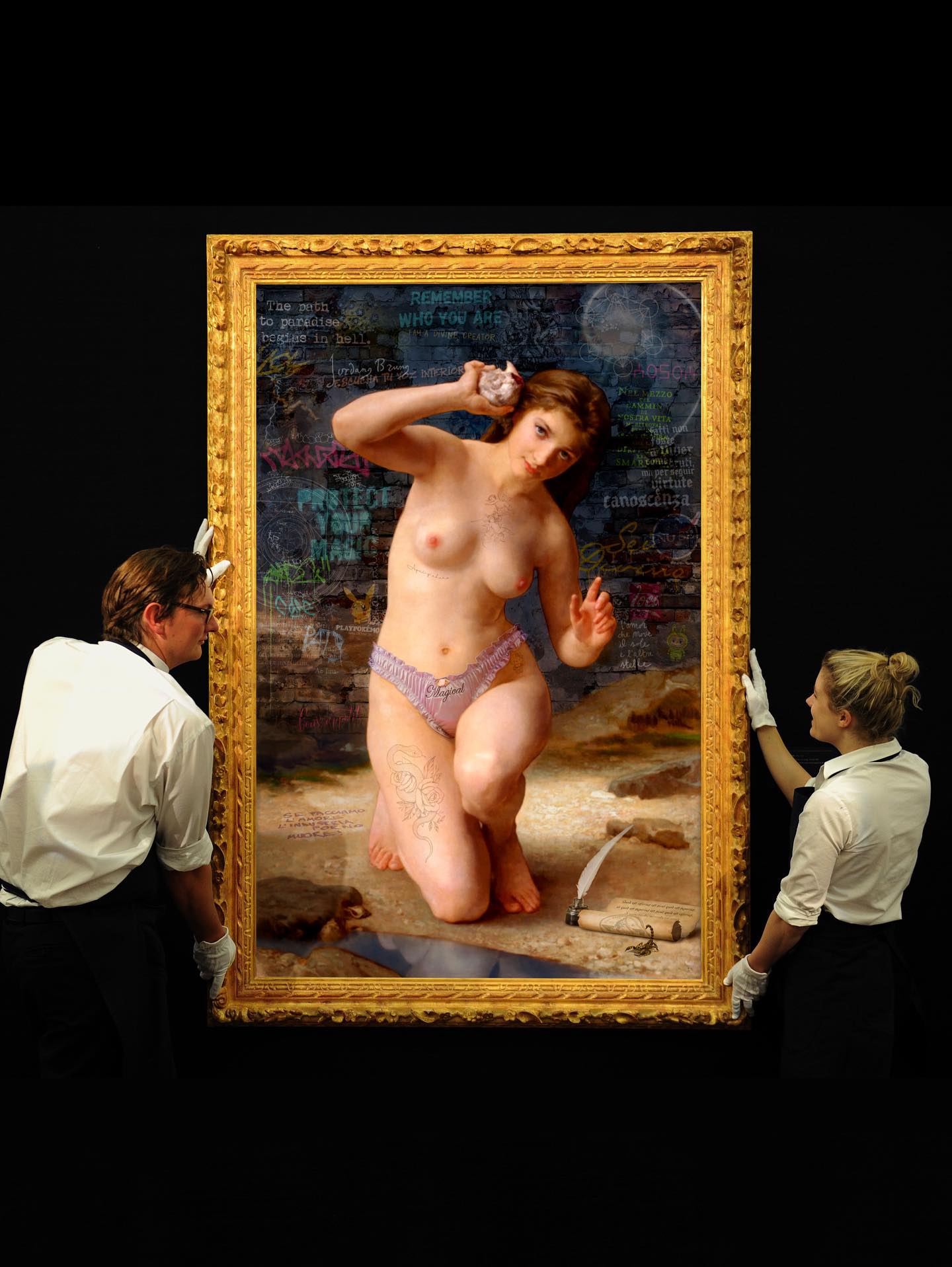 MAGICAL by Marco Battaglini
“MAGICAL” is an impossible encounter made real: the purity of classical painting merges with the rebellion of urban culture. The young figure, fragile yet powerful, holds a seashell as an echo of eternity, while graffiti, tattoos, and symbols of our time break into the scene. It is a dialogue between past and present, an invitation to remember that beauty does not belong to one era, but to our ability to perceive it.
In this canvas, academic tradition and contemporary language come together to remind us that the human being is always searching for their true essence. “MAGICAL” is not just a title—it is a call to discover the hidden magic within ourselves.
And you, when you look at it, what do you see as “magical”: the nostalgia of the past or the power of the present?
#UrbanRenaissanceArt #TimelessMyth #classicalmeetsstreet