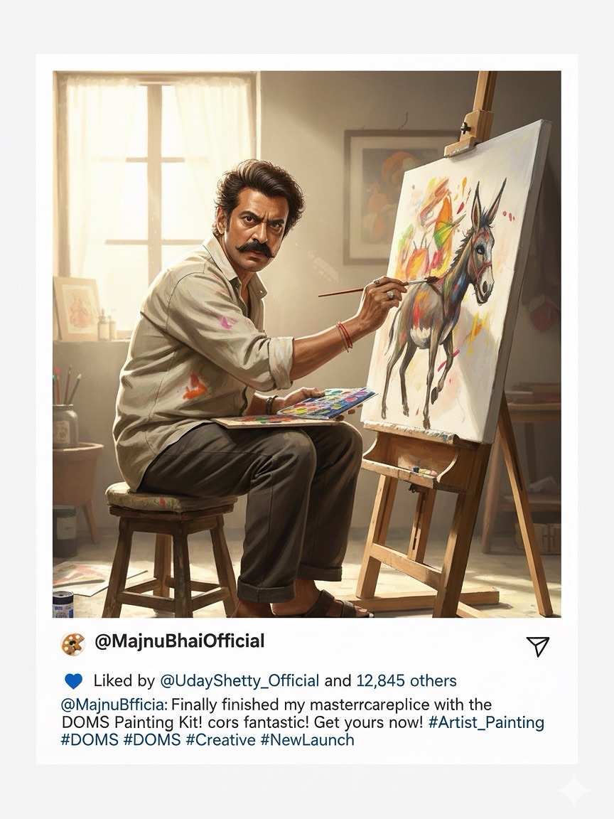 They say a picture is worth a thousand words. My painting, however, is worth a million questions. What does the donkey represent? Is it freedom? Is it my childhood pet? Or did I just run out of models? Only Majnu Bhai knows! ๐ But one thing's for sure: the colors pop thanks to the new DOMS Painting Kit! You'll be painting mysteries too! #MajnuBhai #ArtisticExpression #FunnyArt #DOMS #PaintingAdventures #NewLaunch #DeepThoughtsByMajnuBhai
