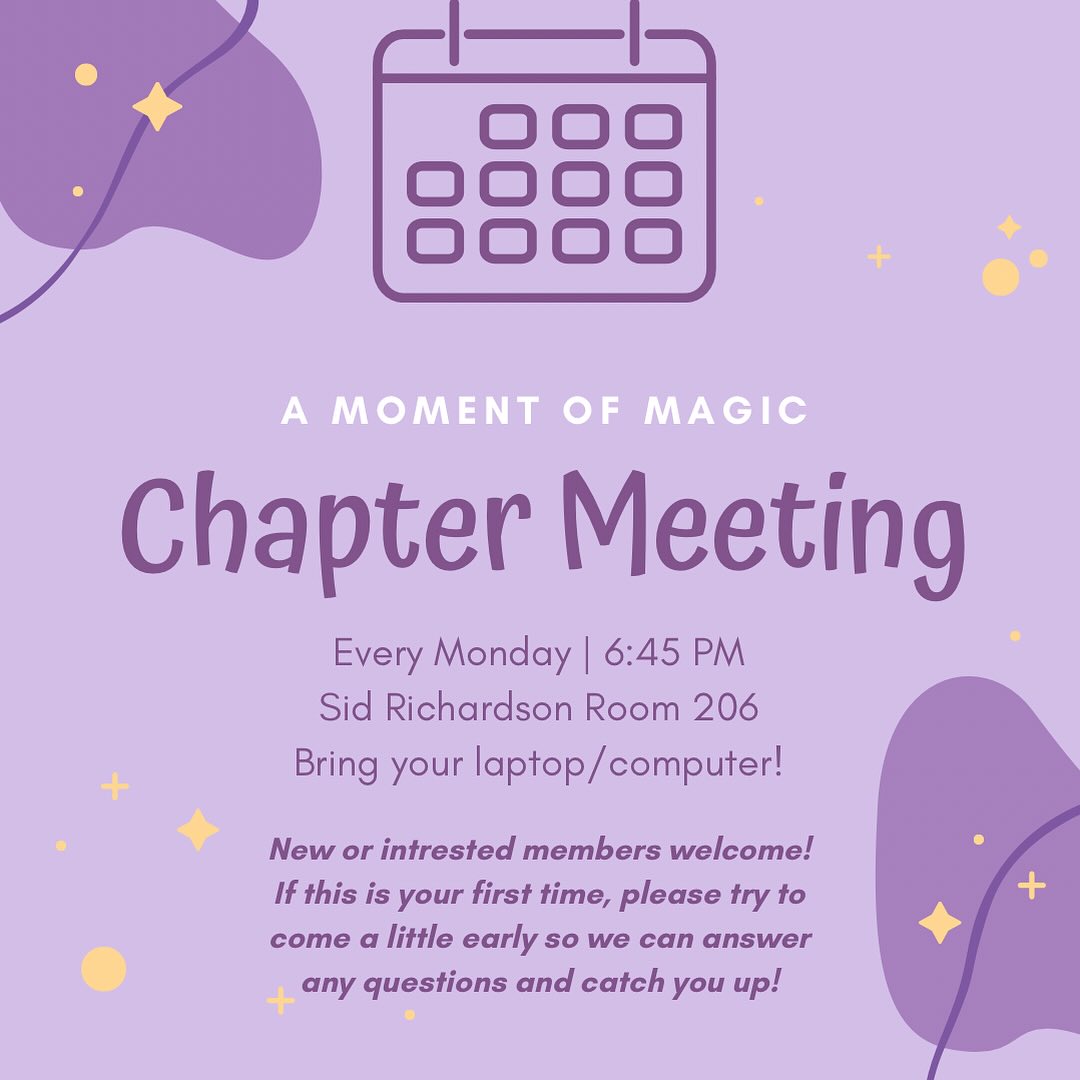 Come to AMoM’s weekly meetings!!! New and interested members are welcome! Please bring your friends!