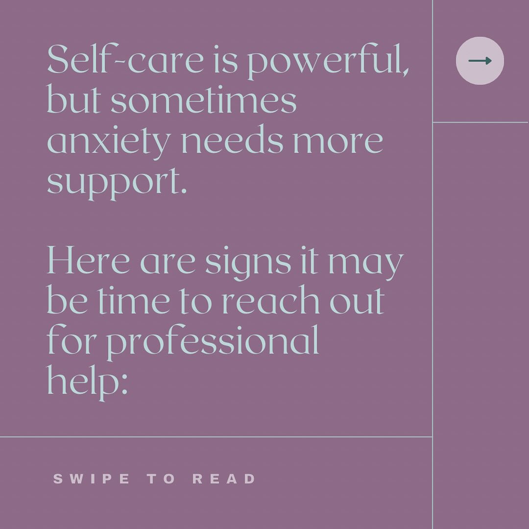 Swipe for 5 signs that your anxiety needs more than your self-care routine. Follow for more mental health tips. Click the link in our bio to visit our website, book your free consultation, and learn more about how we help our clients manage anxiety for good. #guidinghope #anxiety #self-care #texastherapistsofcolor #therapyforwomen