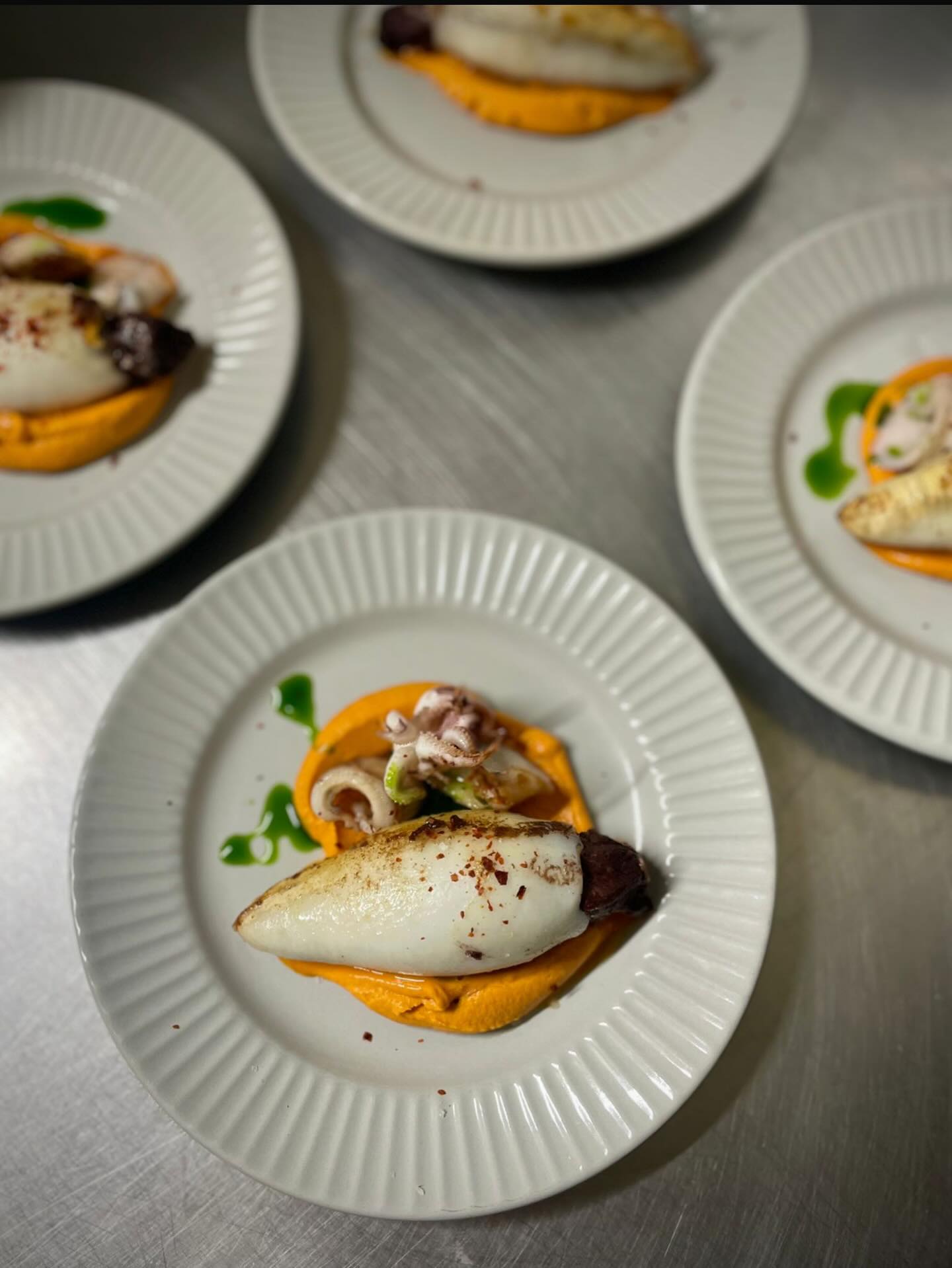 Squid, smoked black pudding, nduja sauce