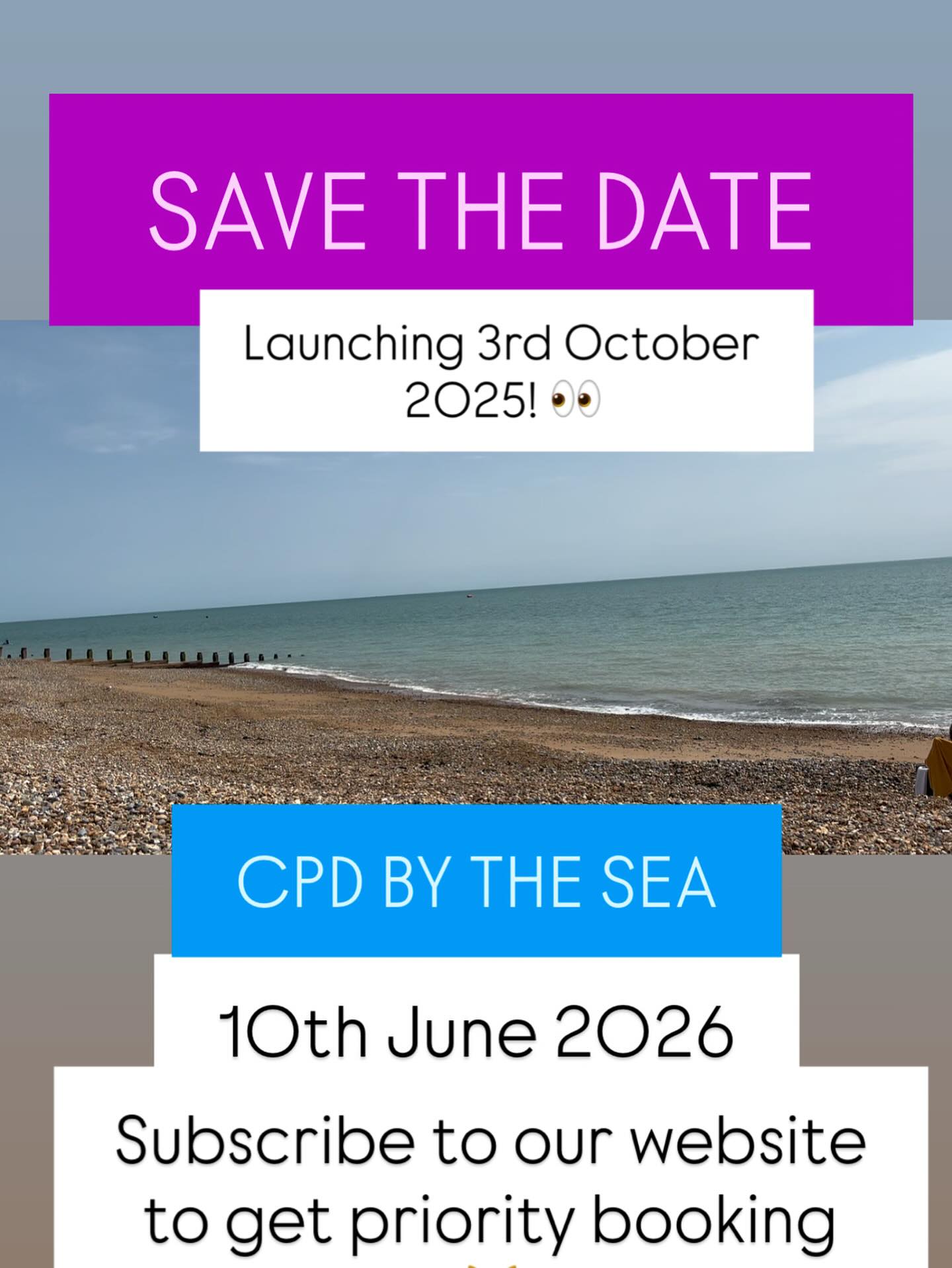 We are so excited to launch the next of our 2026 CPD Days- if you subscribe to our website (which is totally free by the way!) you will be offered priority booking for our events! The general launch will happen on 3rd October 2025. We have a beautiful, relaxing day planned for you- and hope you’ll be able to join us 💕🌊☀️