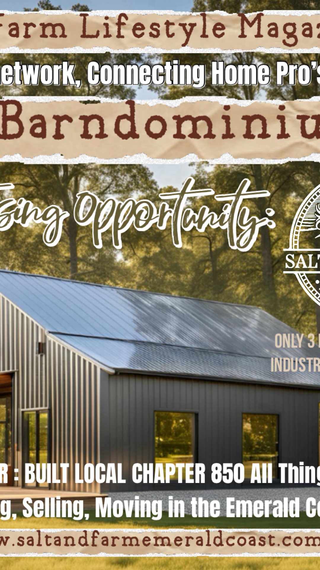 Salt & Farm Lifestyle Magazine- GET IN FRONT OF YOUR DEMOGRAPHIC - Home Specialists…this is a NEW UPCOMING HOME based magazine. Affordable advertising directly to your demographic- limited ads per specialty. Serving the 850 to State Line.
Printing quarterly - sign up now, get 3 months free advertising prior to Magazine release.
https://www.saltandfarmemeraldcoast.com/
.
.
.
.
.
#pensacola #pensacolasmallbusiness #supportlocalbusiness850 #850 #thingstodopensacola #gulfbreeze #destin #thingstododestin #movingtonwfl #movingtopensacola #movingtodestin #fortwaltonbeach #navarre #buyingnwfl #sellingnwfl #thingstodonavarre#navarresmallbusiness #fortwaltonsmallbusiness #floribama #gulfcoast #emeraldcoast #allthingsemeraldcoast #realestatepensacola #navarrerealestate #destinrealestate #gulfcoastproperty #propertiesforsale850