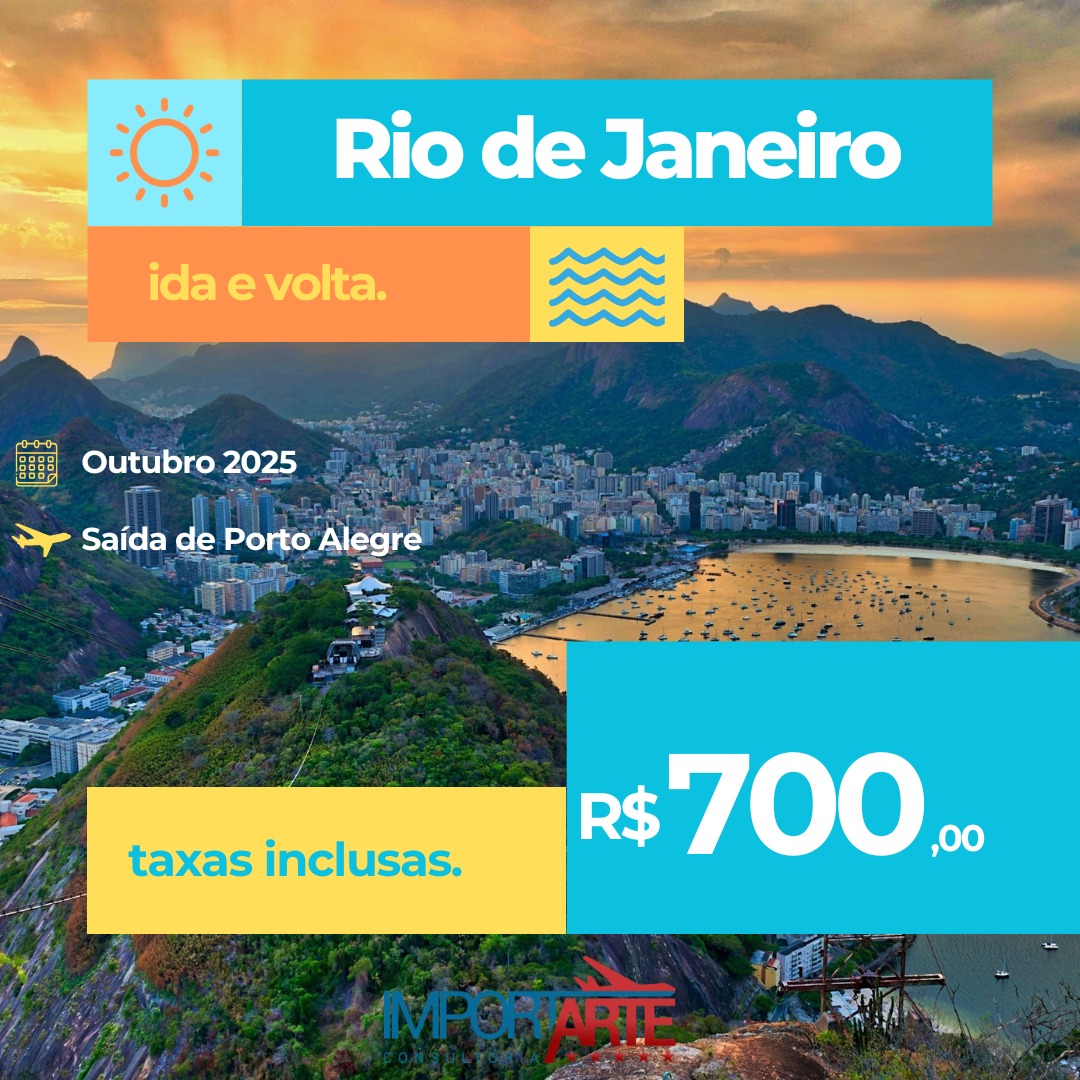 ☀️🌊 Já pensou em curtir o Rio de Janeiro em grande estilo?
Temos passagens ida e volta, saindo de Porto Alegre, por apenas R$ 700,00 – e o melhor: taxas já inclusas! 🛫✨
📅 Data: Outubro/2025
📍 Destino: Rio de Janeiro – RJ
Aproveite essa oportunidade e garanta já a sua viagem para a Cidade Maravilhosa.
➡ Entre em contato e saiba mais!
