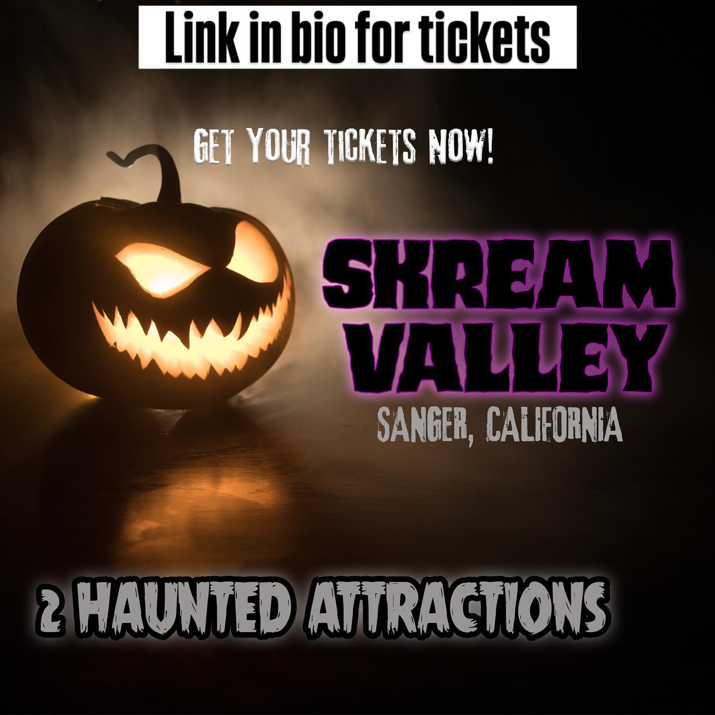 Get your tickets now for Skream Valley! 2 large haunted attractions. #fresnohauntedhouse #clovishauntedhouse #sangerhauntedhouse