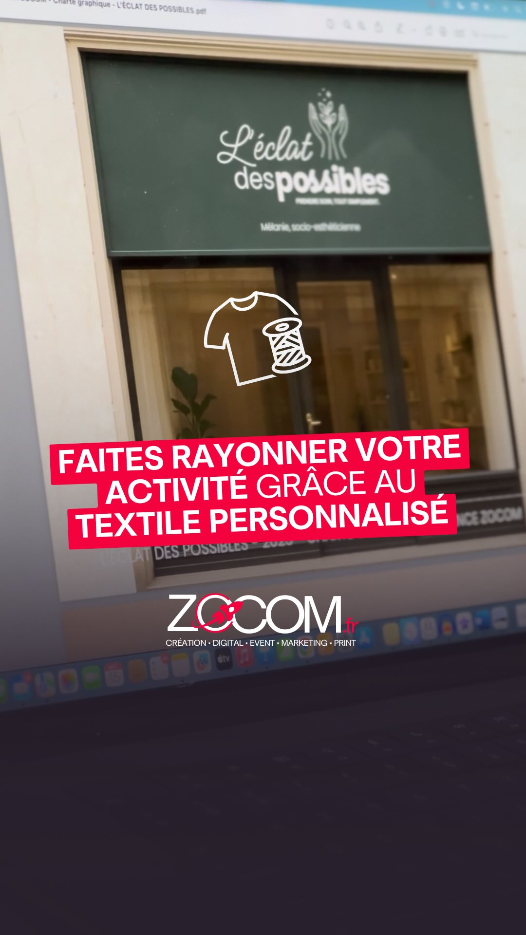 👕Aujourd’hui, on vous emmène dans les coulisses d’un projet pour Mélanie, socio-esthéticienne en Centre-Val de Loire, avec son entreprise L’Éclat des Possibles.
Après la création de sa charte graphique et de son logo, nous avons conçu ses t-shirts personnalisés pour renforcer l’impact et le professionnalisme de son image ✨
Chez ZOCOM, agence de communication 360°, nous accompagnons vos projets : sites internet, conception graphique, community management, textile & goodies, événementiel et impression.
Faites décoller vos idées, propulsez votre succès avec ZOCOM.fr 🚀
#zocom #orleans #agencedecommunication #orléans #communication #agencedecom #identitevisuelle #textile #flocage #blois #centrevaldeloire
