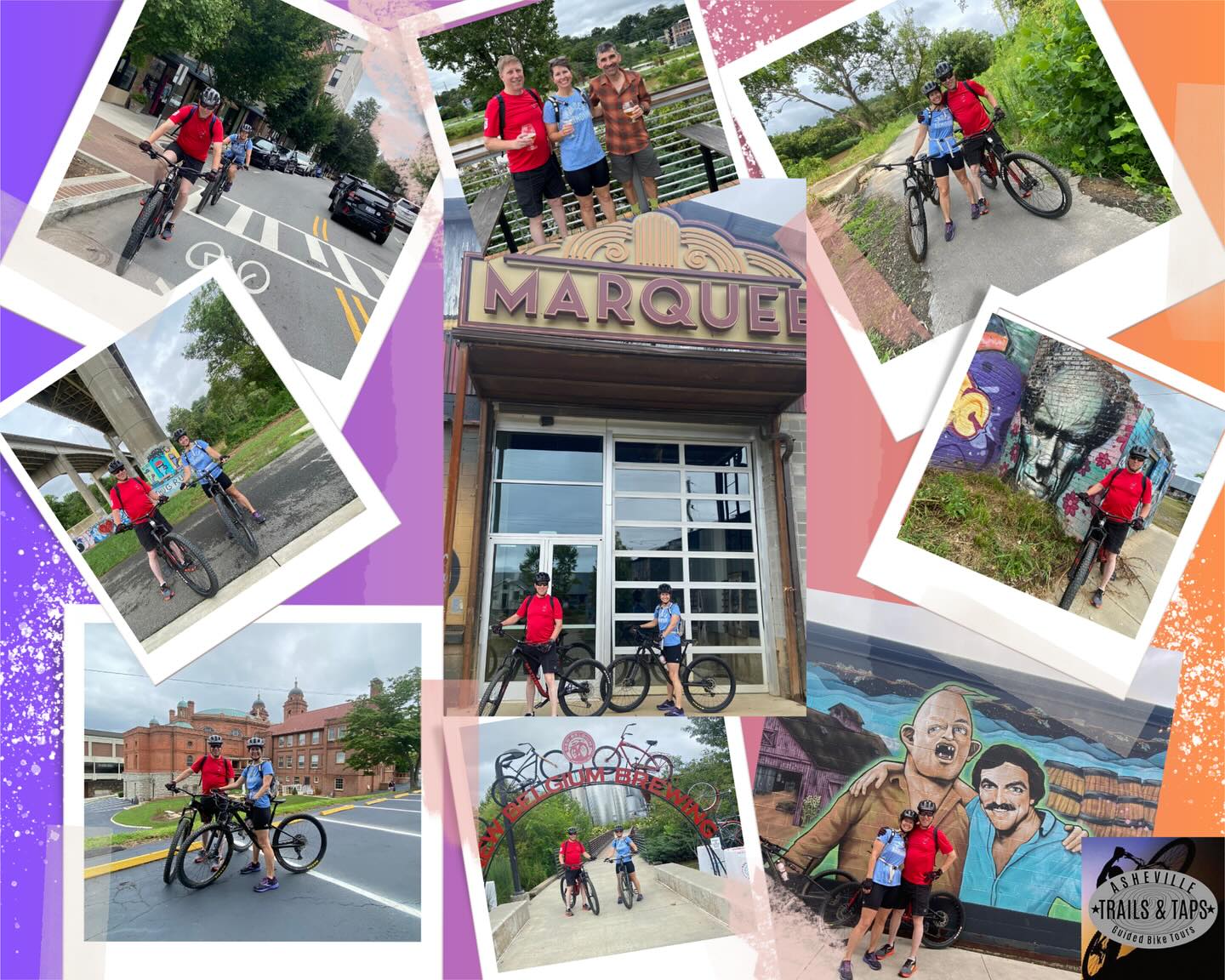 These two fun North Carolina residents taking a guided tour through Asheville/ River Arts District and more! Great conversation and stopping along the tour at various breweries and scenic views! #asheville #riverartsdistrictasheville #828isgreat #pedal #explorebybike #visitasheville #couples @exploreasheville @newbelgium_avl @burialsouthslope @northcarolina