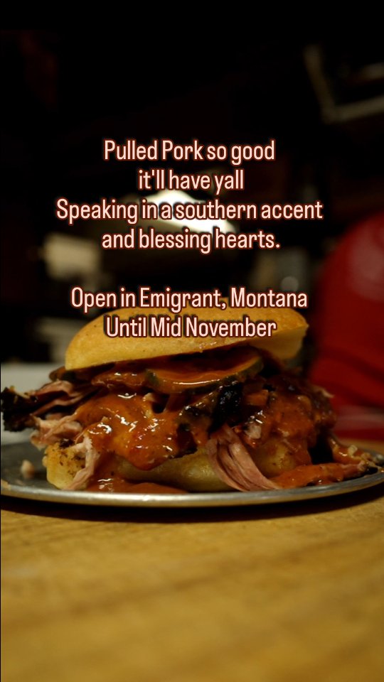 All Montana raised Pig year in year out. Always Housemade Sauces, Pickles, Bread.
💥
Thursday-Monday 11:30-8:00
🍻
#emigrantmt #pork #pulledpork #bbq #barbecue
