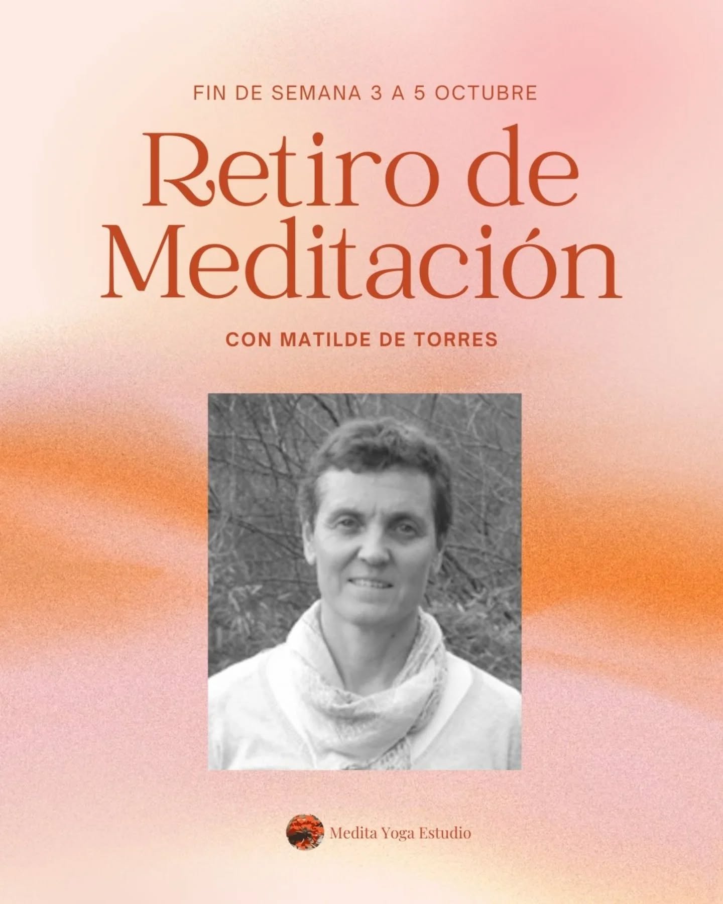 RETIRO CON MATILDE DE TORRES 3 a 5 de OCTUBRE
📍En Casa de Espiritualidad Ntra. Sra. de Montiel a 30 minutos en coche/metro de Valencia.
🛌🏼Habitaciones individuales con baño propio.
🧘🏼♀️Grupo reducido para poder realizar el trabajo de manera personal.
💥 Reserva tu puesto 🔗Link en bio/web meditayogaestudio.es
Meditar es entrar en un estado de conciencia de apertura e incondicionalidad donde nos liberamos de estar esperando lo que va a ocurrir en el momento siguiente.
Este retiro es un espacio de silencio para situarnos en ese estado de conciencia y vivir lo que tengamos que vivir. Es una parada para descabalgar de la inercia de la mecanicidad, practicar ese estado de conciencia y llevárnoslo a nuestro día a día.
Habrá un tiempo destinado a la charla y el coloquio y se alternarán meditaciones sentados y en movimiento. Haremos una práctica sencilla de yoga diaria.
#MatildeDeTorres #MatildeDeTorresVillagra #RetiroMatildeDeTorres #yoga #yogaValencia #meditacion #meditacionValencia #meditayogaestudio #Valencia #YogaMestalla #pranayama #talleresyoga #talleresyogaValencia #talleresmeditacion #talleresmeditacionValencia #retiromeditacion #retiromeditacionvalencia #retirosilencio #retirosilenciovalencia #RetiroYoga #retiroyogavalencia