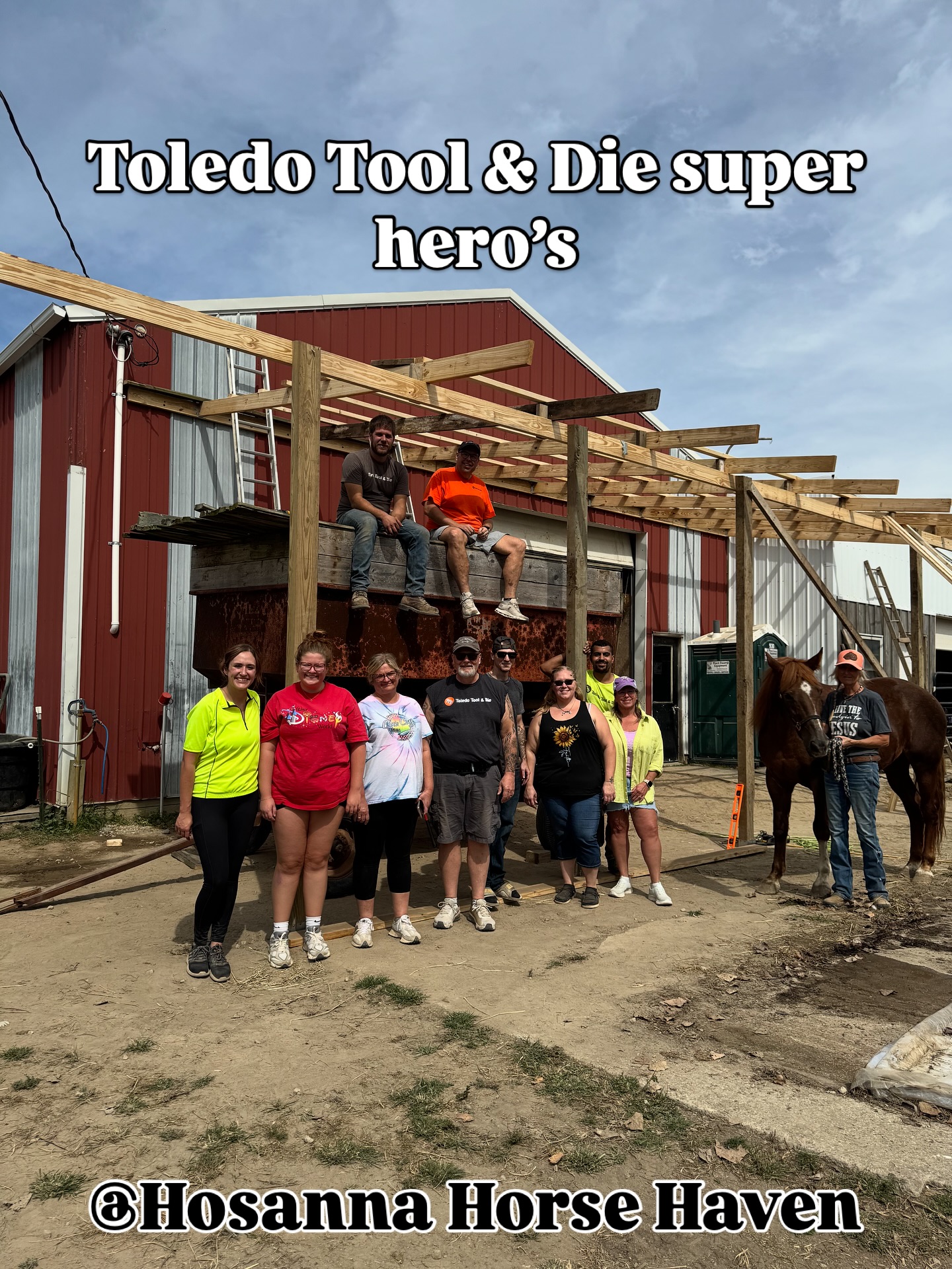 We are beyond grateful to Toledo Tool and Die, Pioneer Division who gave up their day off to finish our barn lean-to — all in one day! 💪🐴💙 Not only did they build, they cared… and we gained new friends along the way.
#HosannaHorseHaven #CommunityStrong #Gratitude