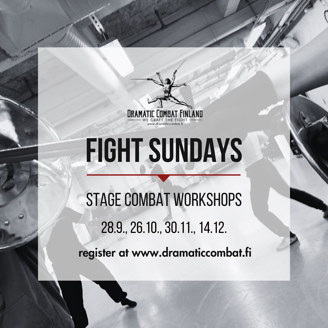 🔥 Registration is open for our monthly **Fight Sunday** workshops! 🔥
Join us for themed sessions like:
🎭 **Slapstick & Swordfight** with Bo Thomas (Sep 28)
- Perfect for mastering comedic chaos and pirate battles with timing, precision, and expressive movement.
🌏 **Silat** with Kaj Tepponen (Oct 26)
- Explore the fluid martial art of Southeast Asia, focusing on precision, flow and timing.
⚔️ **Sword & Buckler** with Ville Seivo & Oula Kitti (Nov 30)
- Dive into elegant fencing with tactical shield work, ideal for historical or cinematic fight scenes.
🤩 **The Rule of Cool** with Iiro Heikkilä (Dec 14)
- Discover how spectacular moves tell stories and captivate audiences—gravity-defying fun!
Open level, theme-based workshops to learn, practice, and elevate your fight skills.
Sign up now and be part of the action!
More info & registration on our website!