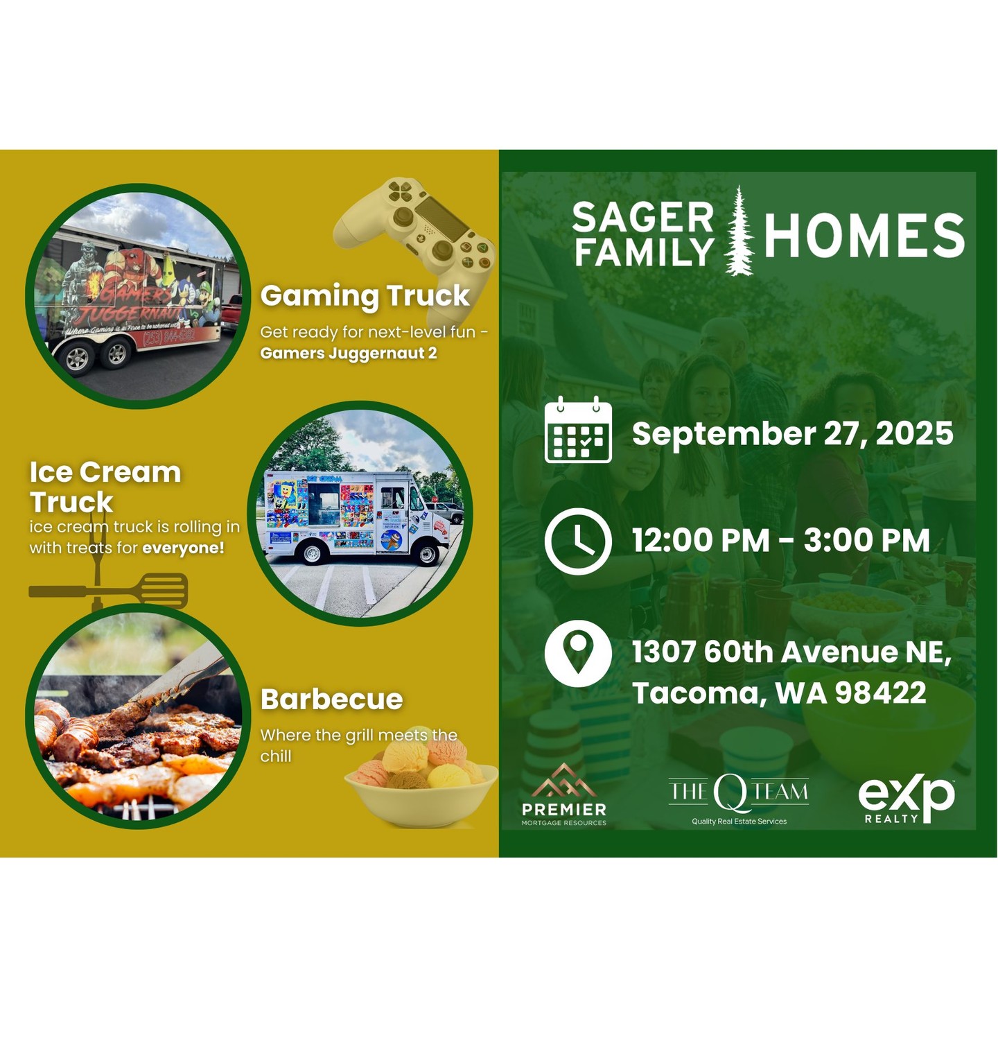 🎉 We're thrilled to announce the Sager Homes Block Party, hosted by PMR Loans and EXP Realty, happening on September 27, 2025, from 12:00 to 3:00 PM in Northeast Tacoma! 🌟
Join us for a FREE, family-friendly event featuring a game trailer, an ice cream truck, and a barbecue feast 🍔🍦. Plus, take the opportunity to tour 20 stunning new homes in the area. 🏡 This is more than an event—it's a celebration of community spirit. 🥳
Don't miss out on this exciting day! Save the date now and enjoy fun, food, and fantastic homes. See you there! 🎤
#BlockParty #FamilyFun #NewHomesTour #TacomaEvents