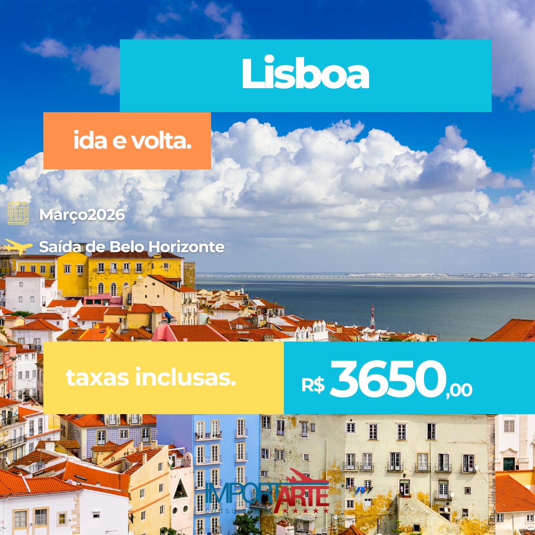 🇵🇹 Lisboa te espera!
Aproveite essa super oportunidade de viajar para Portugal com um preço imperdível.
📍 Saída de Belo Horizonte
📅 Março/2026
✈️ Ida e volta com taxas inclusas
💰 Apenas R$ 3.650,00
Não deixe essa chance passar e garanta já sua viagem para conhecer a charmosa capital portuguesa.
➡ Entre em contato e saiba mais!