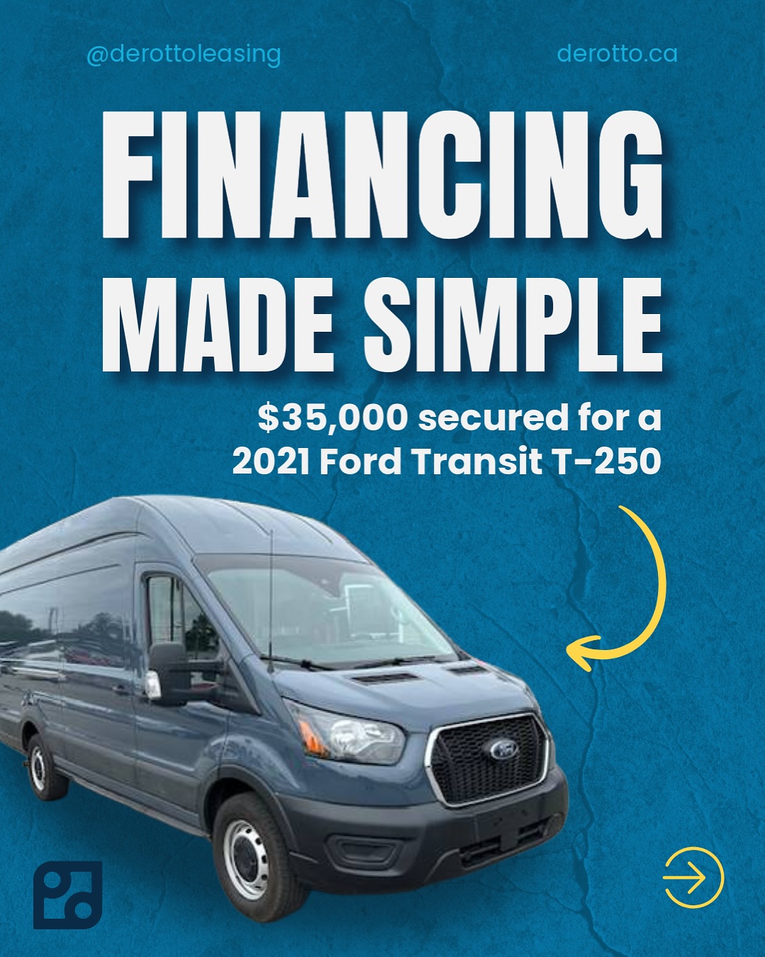 Securing financing for a private sale doesn’t have to be stressful.
DEROTTO recently helped a valued client secure $35,000 for a 2021 Ford Transit T-250 from a private seller — all at single digit rates.
With access to several lenders who finance private sales, we make the process simple and smooth so you can focus on your business.
👉 Ready to take the hassle out of financing? Let’s connect.
