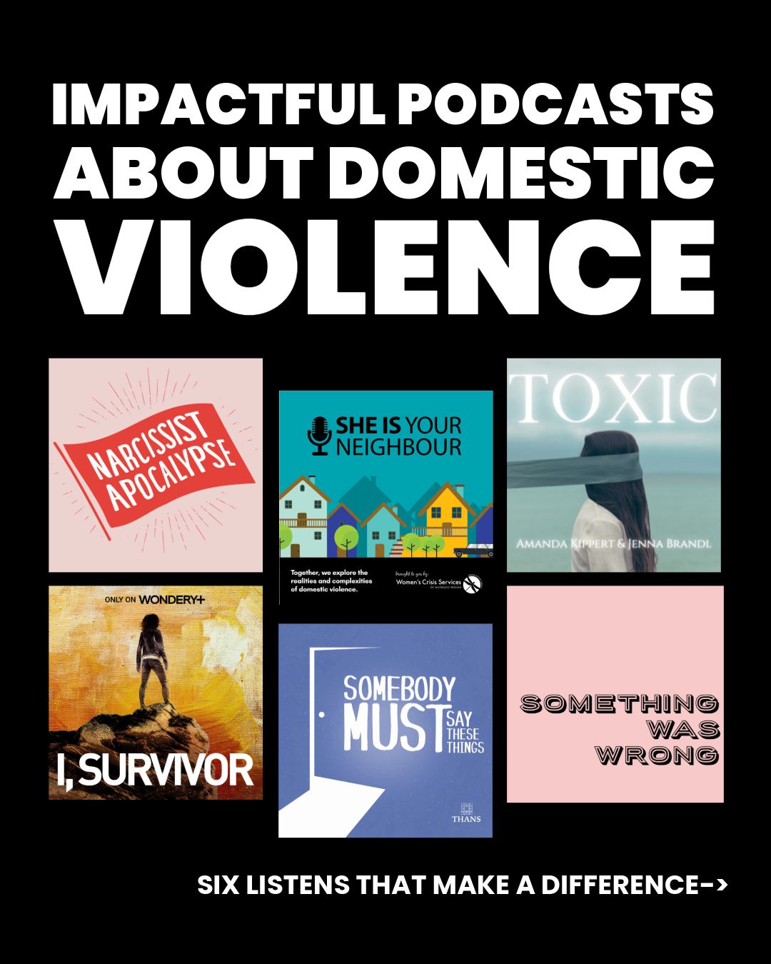 💜 Domestic Violence Awareness Month is almost here!
In honor, we’ve pulled together a powerful list of podcasts that amplify survivor voices, share real stories, and remind us that domestic violence can impact every community.
🎧 Tune in, learn, and stand with survivors:
@narcissistapocalypse
@sheisyourneighbor
@somethingwaswrongpodcast
@toxicthepodcast
#respect #relationships #love #abuse #datingviolence #domesticviolence #coercivecontrol #narcissism #narcissisticabuse #healthyrelationships #unhealthyrelationships #abuseresources #thereishelp #boundaries #consent #sexualcoercion #lovebombing #youmatter #emotionalabuse #thatsnotlove