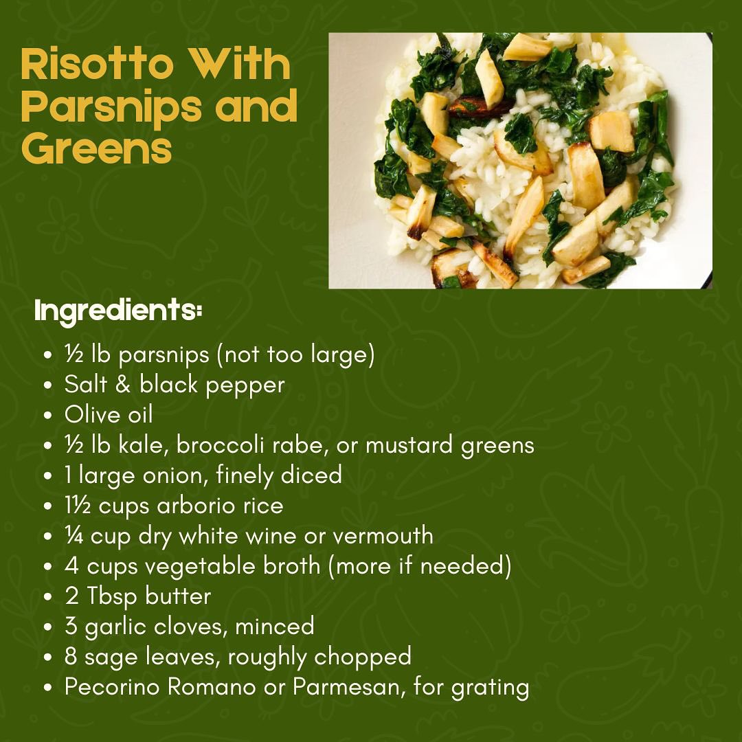 This week’s Fresh Food Box recipe is Risotto with Parsnips & Greens — comforting, flavorful, and garden-fresh! 🌿🥘✨ #PACTRecipe #FreshFoodBox