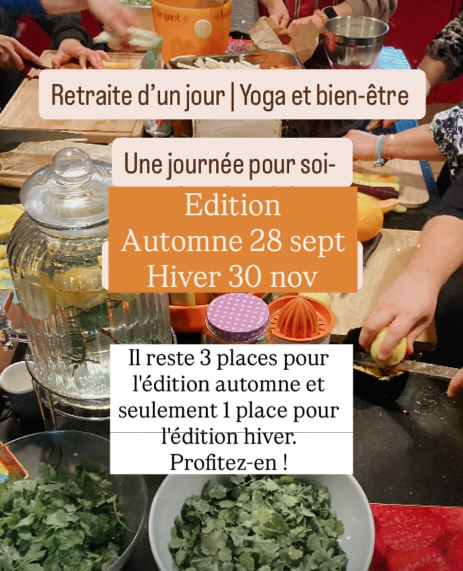 Tu repartiras plus légère, détendu, pleine d’énergie avec des outils efficaces pour apprendre à te connecter avec bienveillance avec ton corps et à apaiser ton esprit.
Il reste 3 places pour l’édition automne et seulement 1 place pour l’édition hiver.
Profitez-en !
🌟POUR QUI ?
✨A celles et ceux qui rêvent de ralentir mais qui ne savent pas toujours comment, de se reconnecter à eux-mêmes et de découvrir les bienfaits de la pleine conscience.
✨À tous ceux qui souhaitent explorer le yoga au-delà de mouvement, respiration et relaxation, qu’ils soient débutants ou pratiquants confirmés.
✨A tous les gourmands, végétariens ou simplement curieux de nouvelles saveurs qui souhaitent mettre plus de couleurs et de sens dans leurs assiettes.
✨A tous ceux qui souhaitent améliorer leur quotidien : Confiance, estime de soi, angoisses, anxiété, sommeil difficile, gestion du stress, des émotions en découvrant ou redécouvrant la sophrologie.
Prenez conscience de votre potentiel !
Nous serons en petit comité pour prendre le temps de véritables échanges. Aucun prérequis n’est nécessaire.
Contactez-nous pour réserver votre place !
Eva Cmarova (Evi Sola Yoga)
Professeur diplômée de Yoga (Adultes/ Enfants)
www.evisolayoga.com
07.74.88.72.18