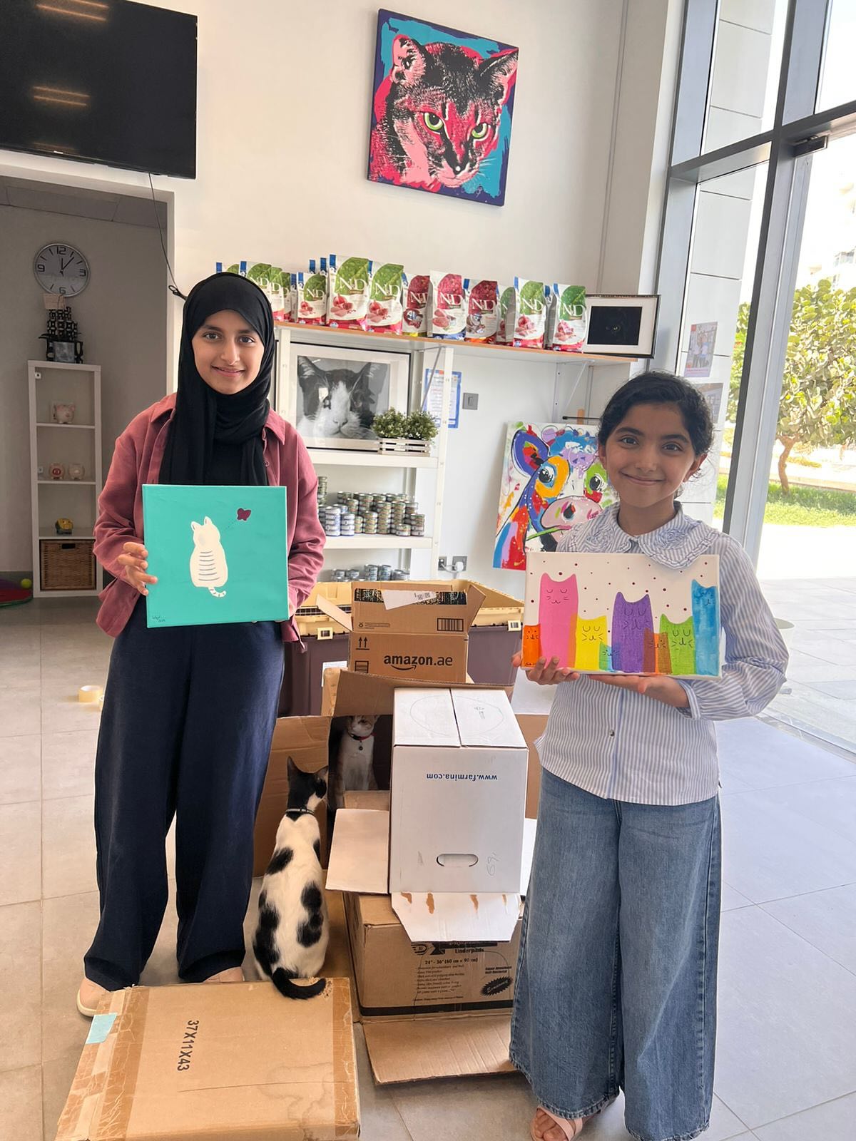 Celebrating our young animal welfare advocates…
A huge thank you to Wajd and Alia for not only donating your most amazing artwork, but also for helping to socialize our cats for adoption.
Your creativity didn’t stop there — you even built the best cat castle, giving our furry friends another place to play and have fun. You are truly an inspiration to others with big hearts for animals, and we’re so grateful for the kindness and joy you’ve shared.
#animaliauae #uae #loveuae #cats #animals #animalwelfareinschools #communitycats #animalrescue #abudhabi #animalcare #vetclinic #veterinaryhospital #veterinaryclinic#mastersurgeon #surgery #adoptdontshop #catadoption #education #animaliapaws #animalwelfareabudhabi#animalwelfareeducation #youthprograms #sustainability #yearofcommunity #uae2025 @dofeuk @animaliauae