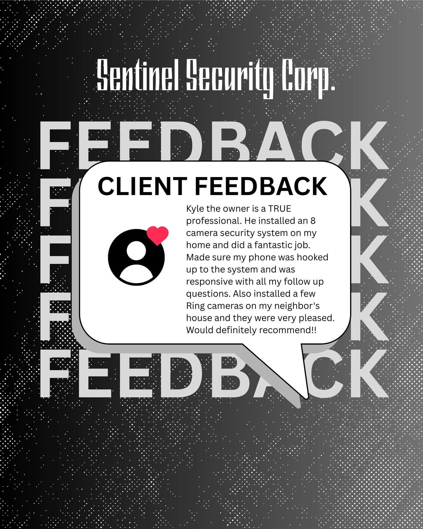 We can't thank our customer enough for taking the time out of their day to leave us such a wonderful review. Your kind words mean a lot and we take pride in our work! Thank you again for this review .
If you're interested in keeping your home or business safe and secure contact us today by visiting our website : sentinelsecurity.tech
#homesecurity #securitysystem #security #smarthome #surveillance #securitycamera #accesscontrol #securitycameras #technology #safety #camera #home #alarm #smartlock #alarmsystem #smarthometechnology #longisland #smallbusiness #businessowner #commercial #residential