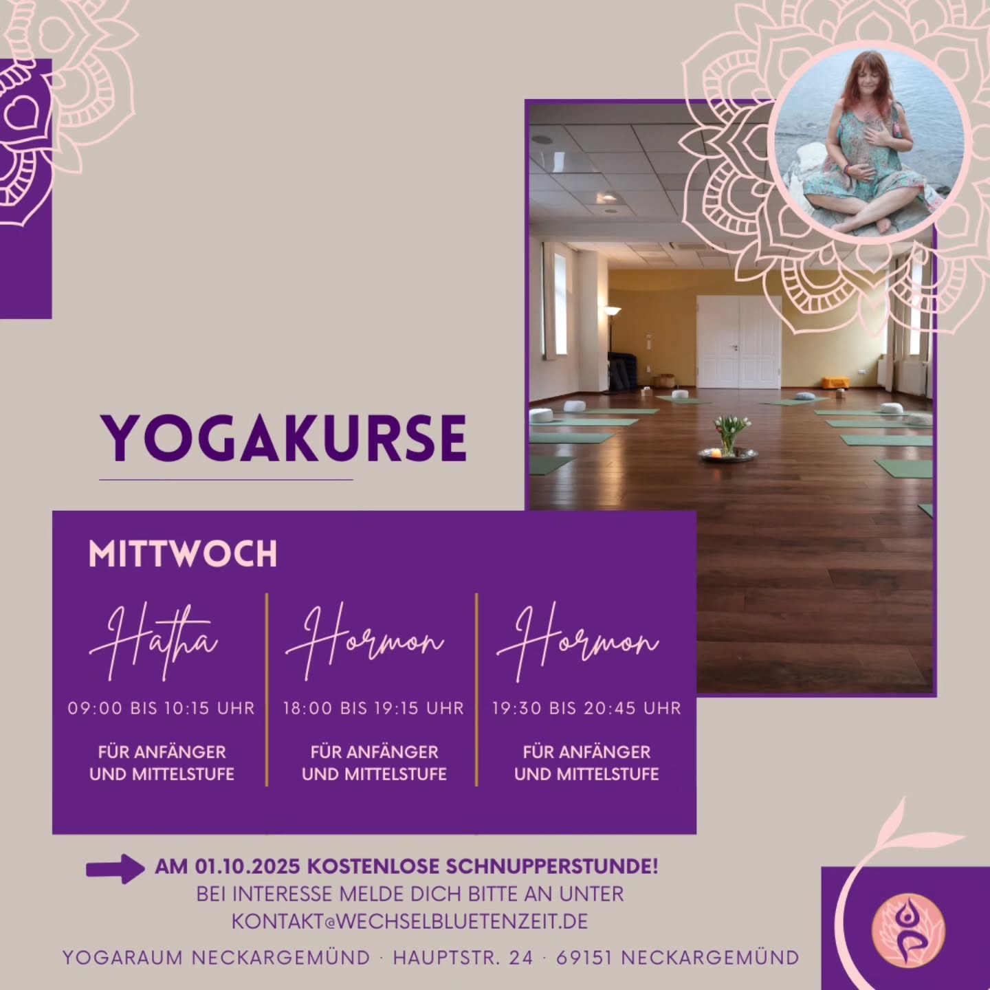 🧘♀️ Meine Yogakurse starten wieder 🧘♀️
Dich erwarten wohltuende Yogastunden für Körper, Geist und Seele - eine Zeit nur für dich. 💫
🪷 Hatha Yoga – für Kraft, Flexibilität & innere Ruhe
🪷 Hormonyoga – sanftes Yoga zur Unterstützung deines hormonellen Gleichgewichts
📍Ort: Yogaraum Neckargemünd, Hauptstr. 24, 69151 Neckargemünd
📅 Jeden Mittwoch
💗 Special: Am 01.10.2025 bist du herzlich eingeladen, kostenlos teilzunehmen und die Kurse unverbindlich auszuprobieren!
✍️ Bei Interesse melde dich bitte unter kontakt@wechselbluetenzeit.de
Komm vorbei, atme tief durch und gönn dir deine Auszeit. Ich freue mich auf dich! 🧎♀️
Herzlichst, deine Rita 💜
#yoga #hathayoga #hormonyoga #hormonbalance #wechseljahre #kraft #innereruhe #achtsamkeit #neckargemünd