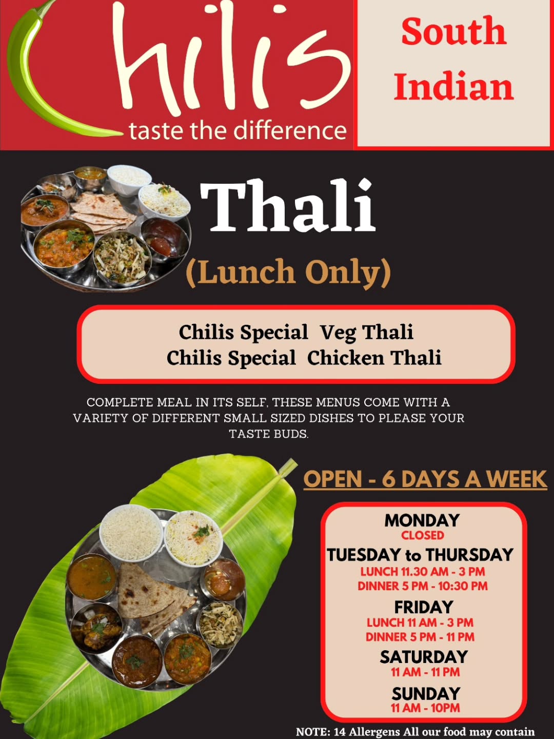 Presenting chilis South indian THALI
A festival of flavors in every bite. Experience the magic of South Indian cuisine