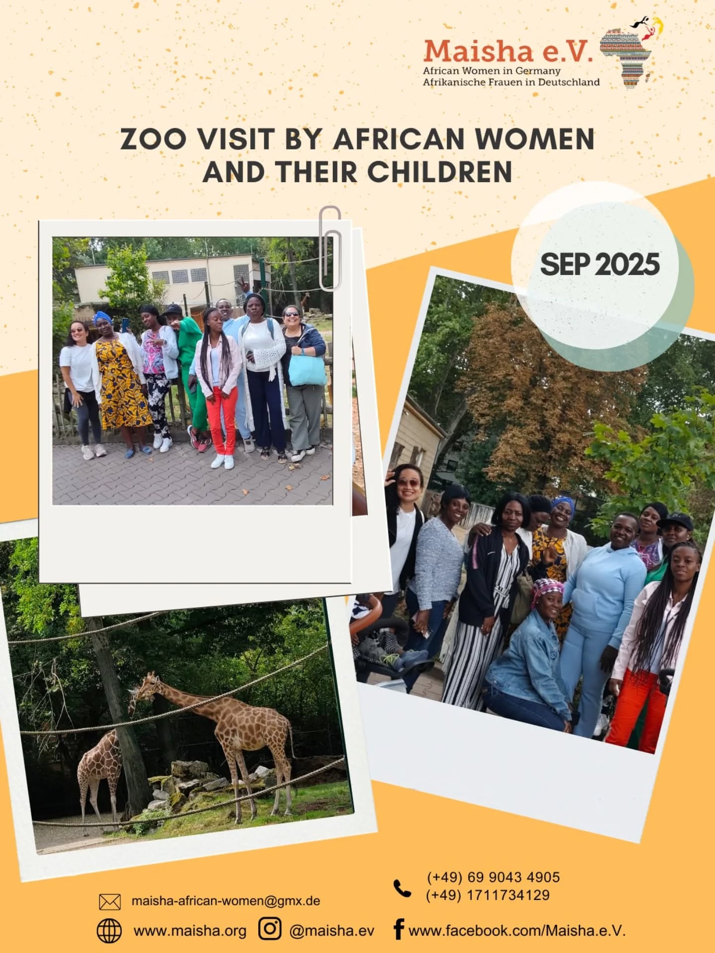 🦒✨ Zoo Day with Our German Class Students! ✨🦒
Last week, Maisha e.V. spent a wonderful day at the zoo with our German course participants and their children. 💛
A day full of joy, learning, and community!
#MaishaEV #community #empowerment #ZooDay #maishafrankfurt