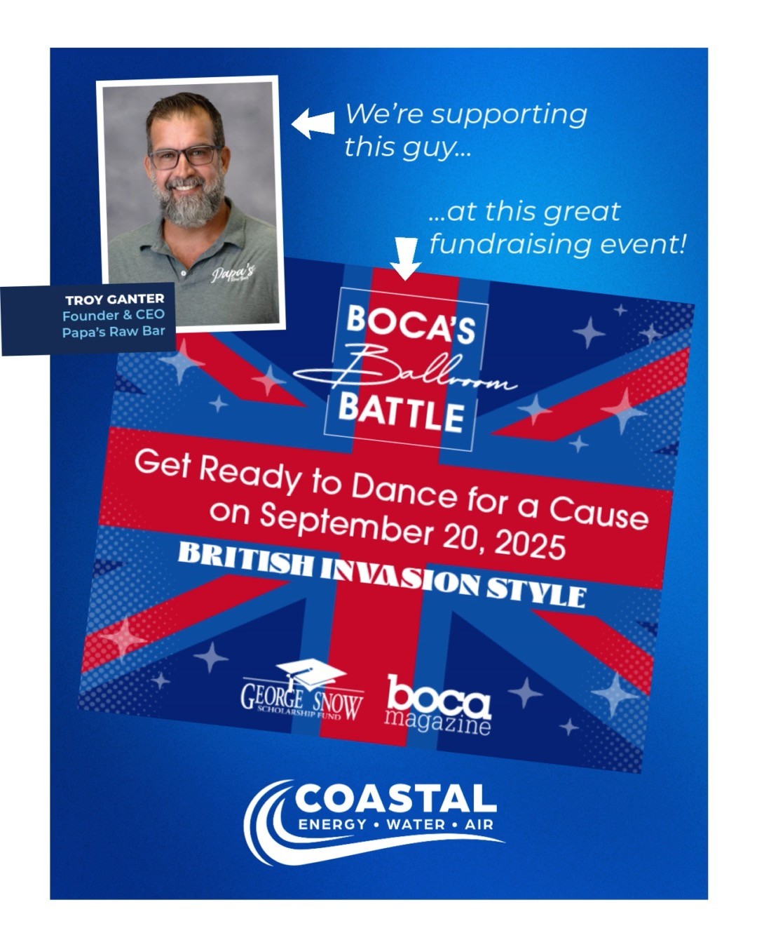 💃✨ Go Troy, Go! Coastal’s Cheering You On! ✨💃
Coastal Energy Water & Air is proud to support the Boca Ballroom Battle and our friend @troyganter of @papasrawbar & @won_toms Asian Fusion Kitchen ! We’ve donated two of our premium water systems to the auction, helping raise funds for the George Snow Scholarship Fund.
This Dancing with the Stars-style event pairs local business owners with pro dancers from Fred Astaire Studios—Troy’s been training hard, and we’re rooting for him every step of the way! 🌊🕺
👉 Want to help? You can support Troy’s fundraising efforts directly at the Boca Ballroom Battle website.
💧 Clean water. 💧 Strong community. 💧 Brighter futures.
#coastalewa #BocaBallroomBattle #CommunitySupport #Scholarships #CleanWater #SupportLocal