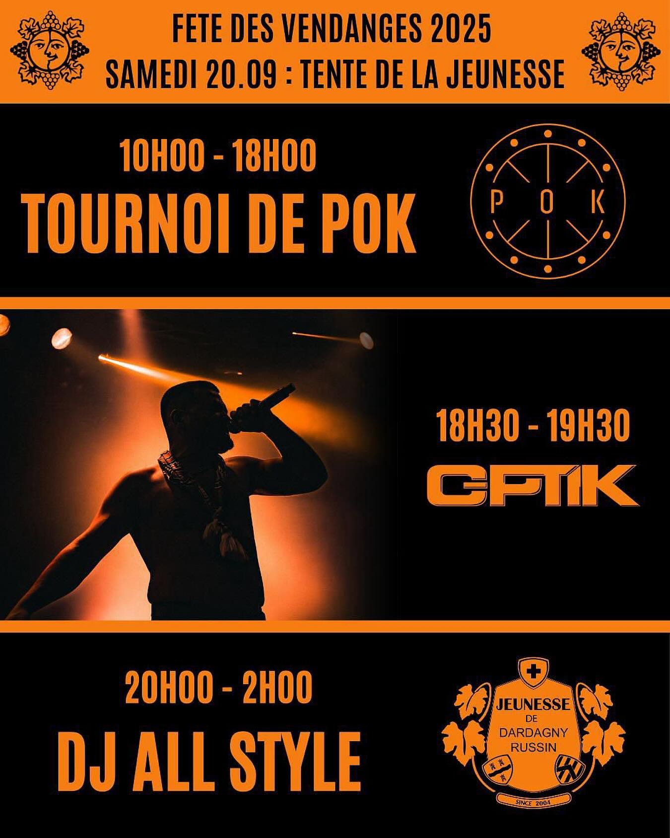 🥳 Un aperçu du programme de la fête des vendanges avec le programme du samedi sous la tente de la jeunesse.🥳
Retrouvez le programme complet du week-end sur notre site internet:
https://www.fetedesvendangesrussin.ch
#fetedevillage #fete #russin #fetedesvendanges #musique #concertlive #vin #danser #aimerlavie #cortege #marche #marcheduterroir #geneve #geneva #campagne #vendanges #terroir #swisswinelovers #swisswine #concert #courdedegustation #produitduterroir #fetedesvendangesrussin #weekend