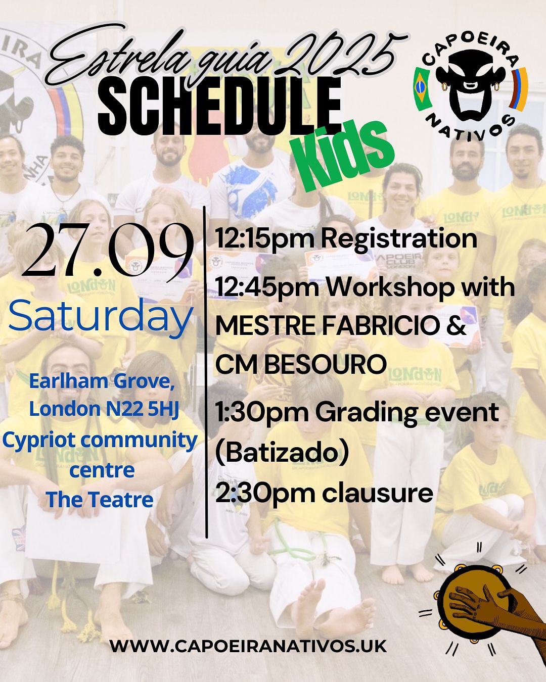 ⭐️Kids Program ⭐️
🇧🇷É um grande prazer convidar vocês para nossa festa de Capoeira
🇬🇧 It is with great pleasure that I invite you to our Capoeira festival
“Estrela guia 2025”
25th-27th of Sep
BATIZADO
RODAS
CAPOEIRA WORKSHOPS
CELEBRATIONS
ESPECIAL GUESTS
Register now
DM or email nativoscapoeira@gmail.com
#capoeira #capoeiralondon #capoeirakids