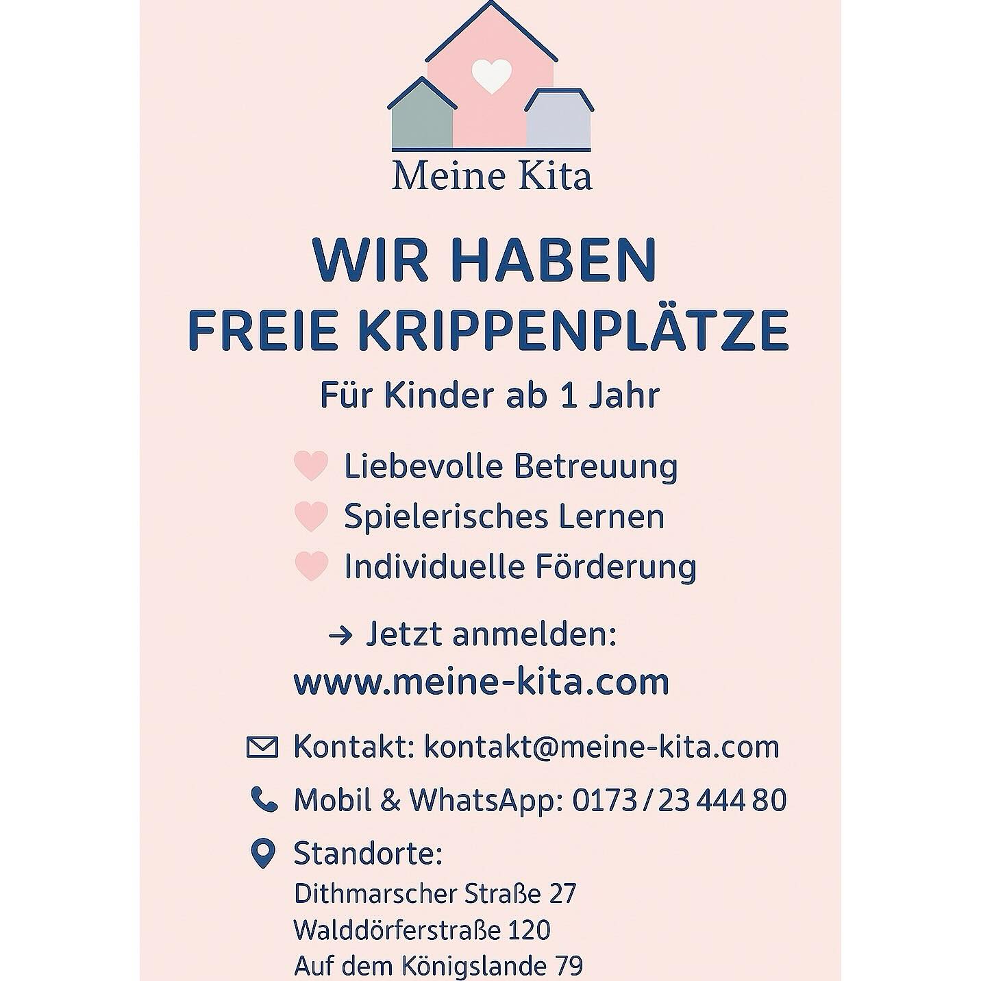 Seid ihr auf der Suche nach einem liebevollen Krippenplatz?
Wir haben aktuell noch einige freie Plätze!💛
Meldet euch gerne bei uns – wir freuen uns, euch kennenzulernen! 🤗
📍Dithmarscher Straße 27
📍Walddörferstraße 120
📍Auf dem Königslande 79
www.meine-kita.com
#meinekita #kita #kindergarten #hamburg #wandsbek #dulsberg #kinder #krippenplätze #krippe #kids