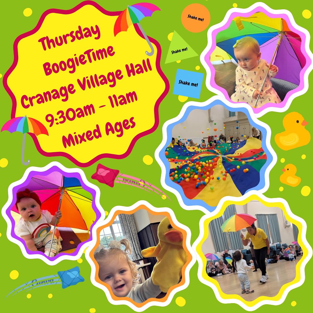 Join Hannah at @cranage_village_hall Thursday for some Boogietime fun.
Just drop in and pay as you go. Refreshments served at the start of the class.
#holmeschapel #holmeschapelcheshire #cranage #childrensclasses #mybabytime