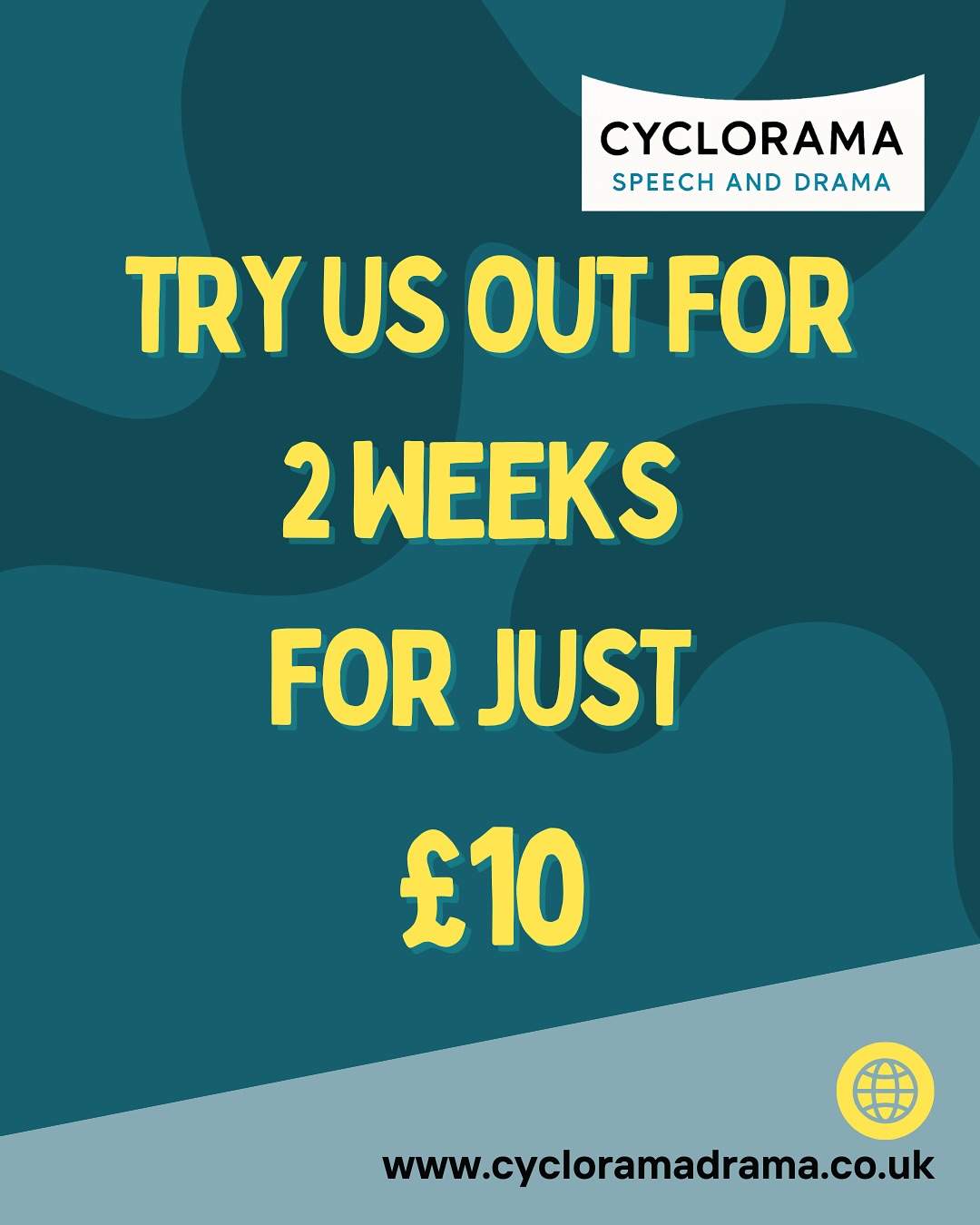🌟 Term starts this week! 🌟
Cyclorama Youth Theatre is launching in two South London locations – small, supportive classes developing skills in both stage and screen acting, with the chance to work towards exams and group performances.
Come and see what we’re about with a 2-week trial for just £10. Lots of individual attention to help every young actor feel challenged, supported, and inspired.
📍 Elmhurst School, Croydon
Wednesdays, 6–7.30pm | Open to Year 5+ | First session: Wed 17th Sept
📍 Charter School East Dulwich
Thursdays, 7–8.30pm | Open to Year 7+ | First session: Thurs 18th Sept
✨ We’d love to welcome you this week!
Book on our website
www.cycloramadrama.co.uk