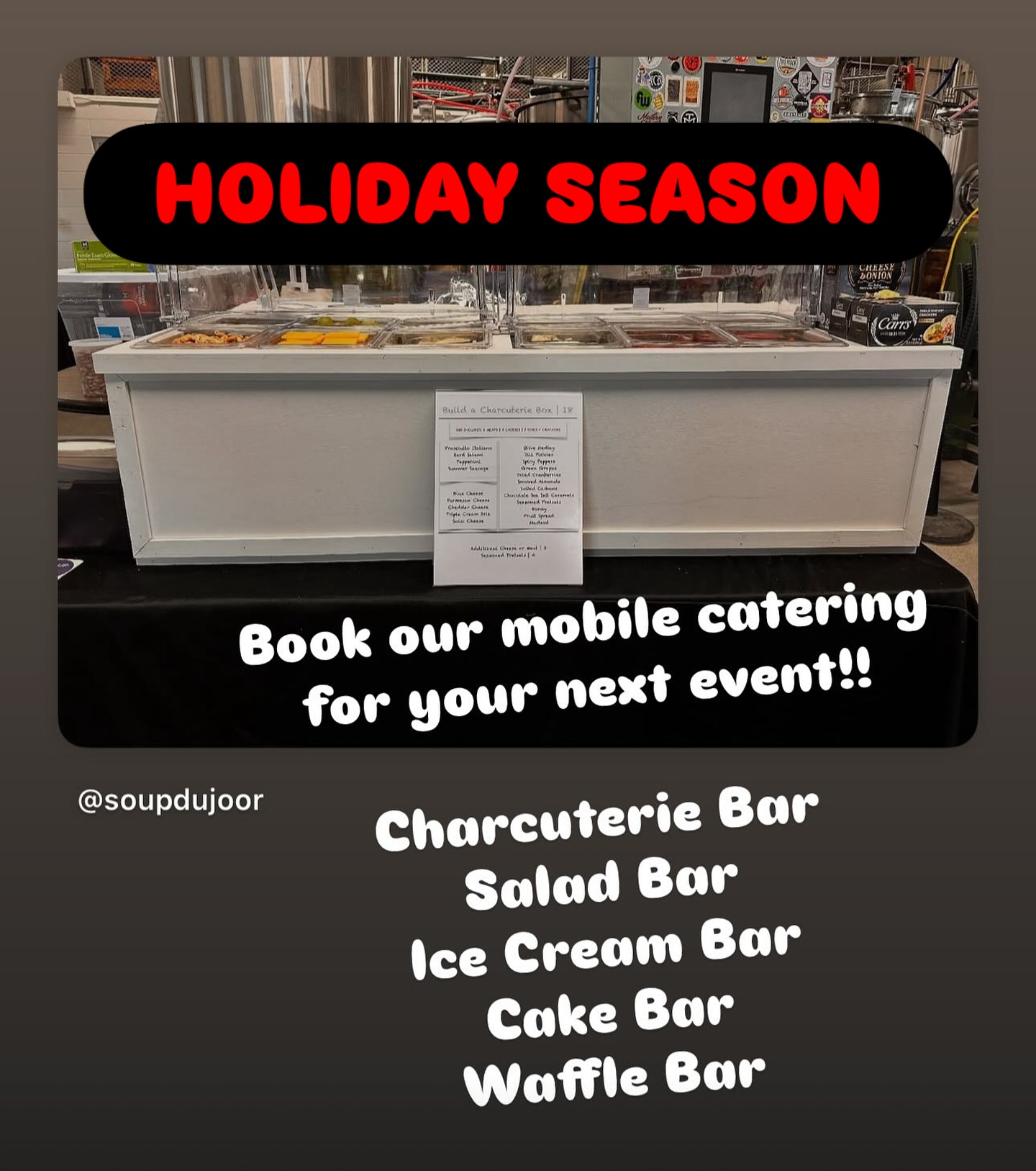Book one of our mobile catering services for your next event!! #mobile #catering #charcuteriebar #icecream #cakebar #saladbar #chef #design #lunch #holiday #events #twincities