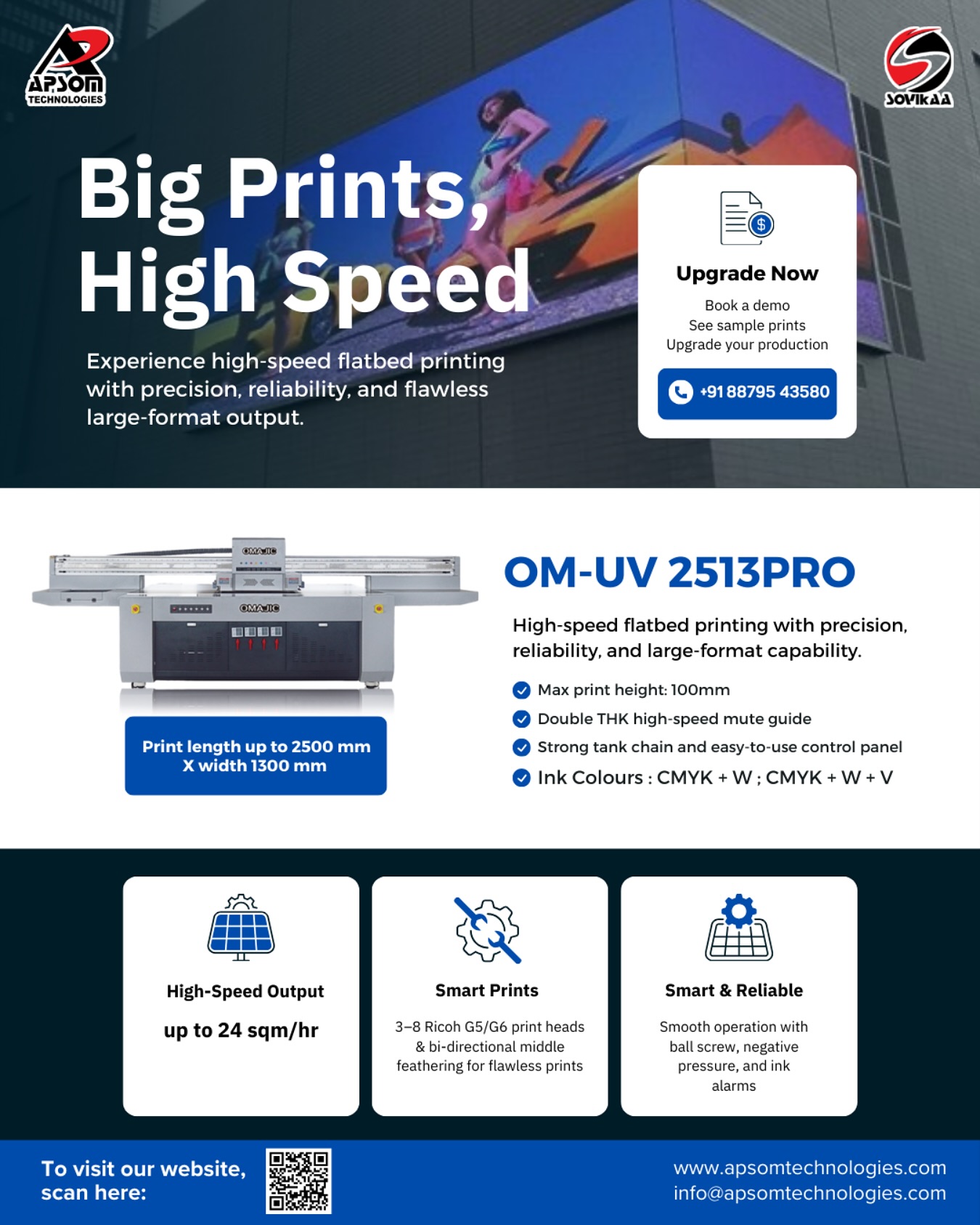 Turn blank surfaces into bold statements🔥
With the OM-UV 2513PRO from Sovikaa, large-format printing becomes effortless, precise, and reliable.
Watch your ideas come to life with speed and brilliance, every single time.
🚀 See your vision in print!
Book a demo or request sample prints today.
🌐 www.apsomtechnologies.com
📞 +91 88795 43580
#Omajic #FlatbedPrinter #PrintingStories #LargeFormatPrinting #HighSpeedPrinting #PrecisionPrinting #CommercialPrinting #Sovikaa #IndustrialPrinting #PrintingSolutions