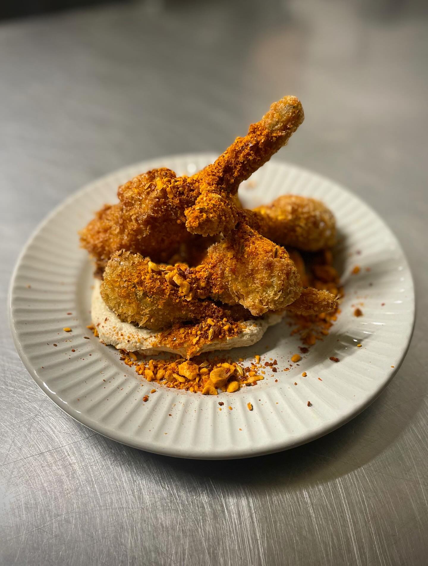 Fried artichokes, artichoke cream, dukkah